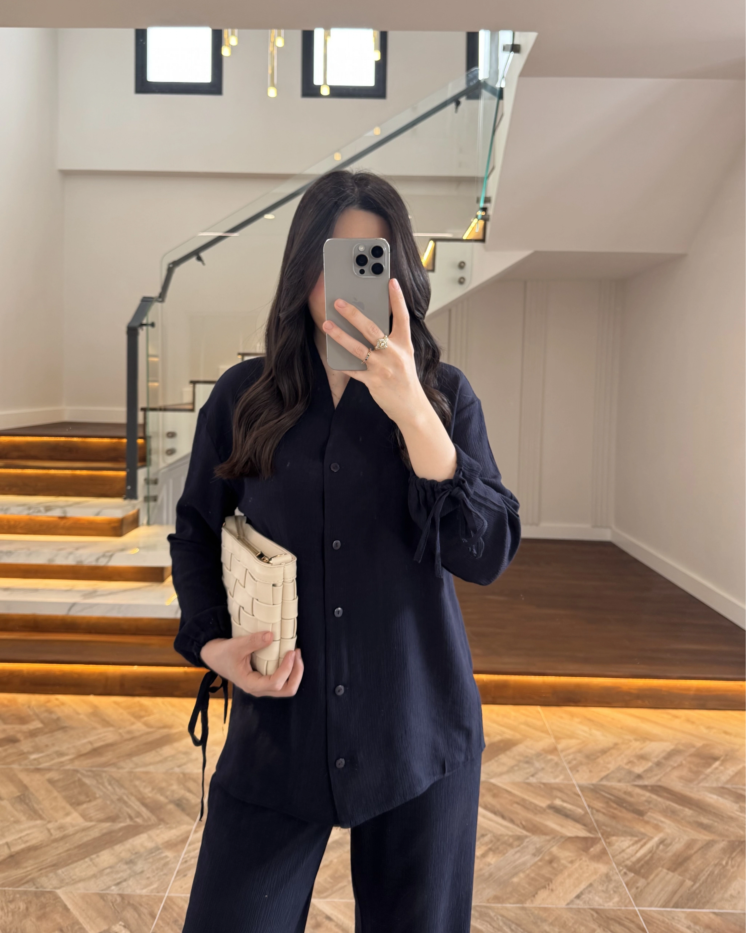 LACİVERT VİSKON GÖMLEK TAKIM-9050