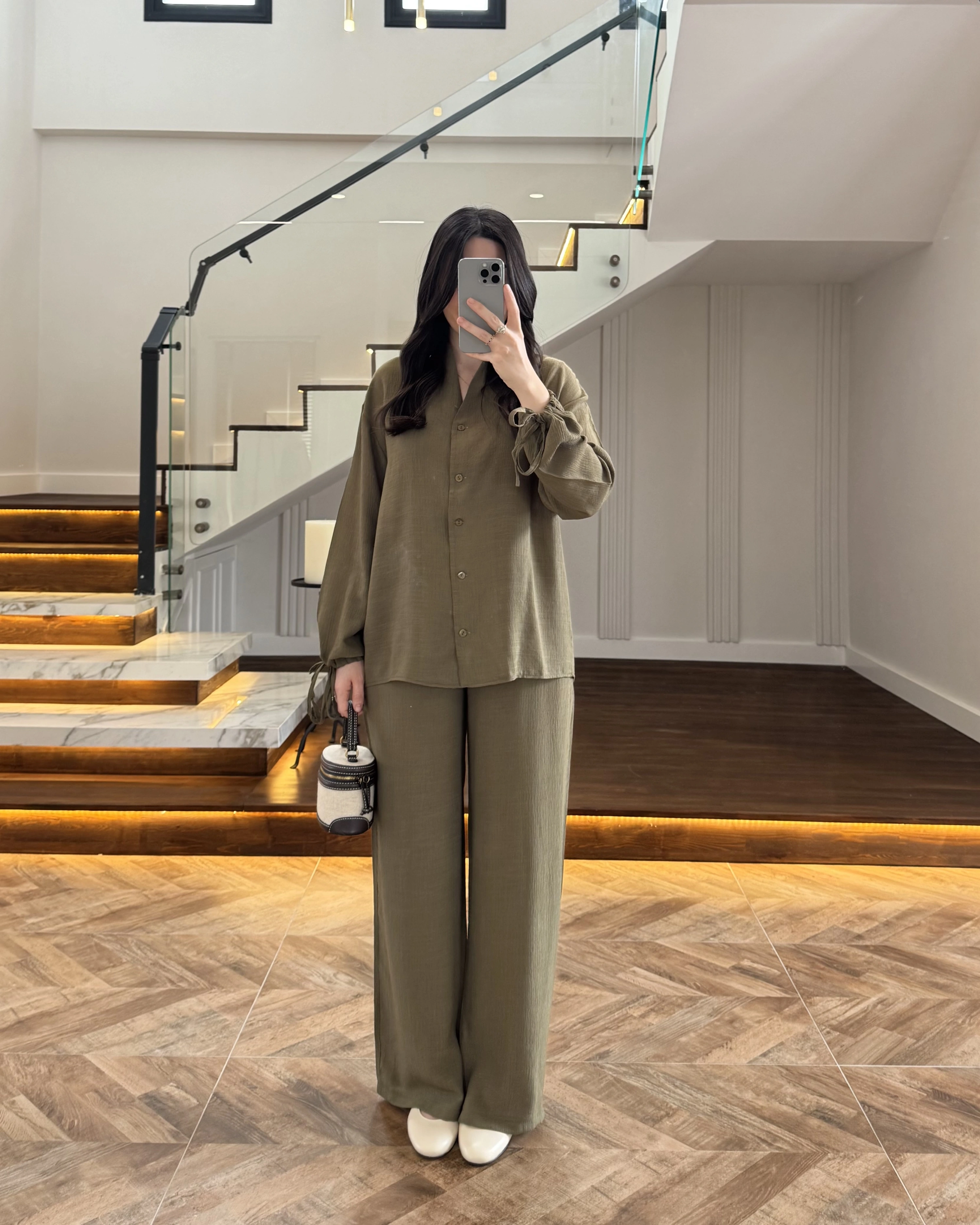 HAKİ VİSKON GÖMLEK TAKIM-9050