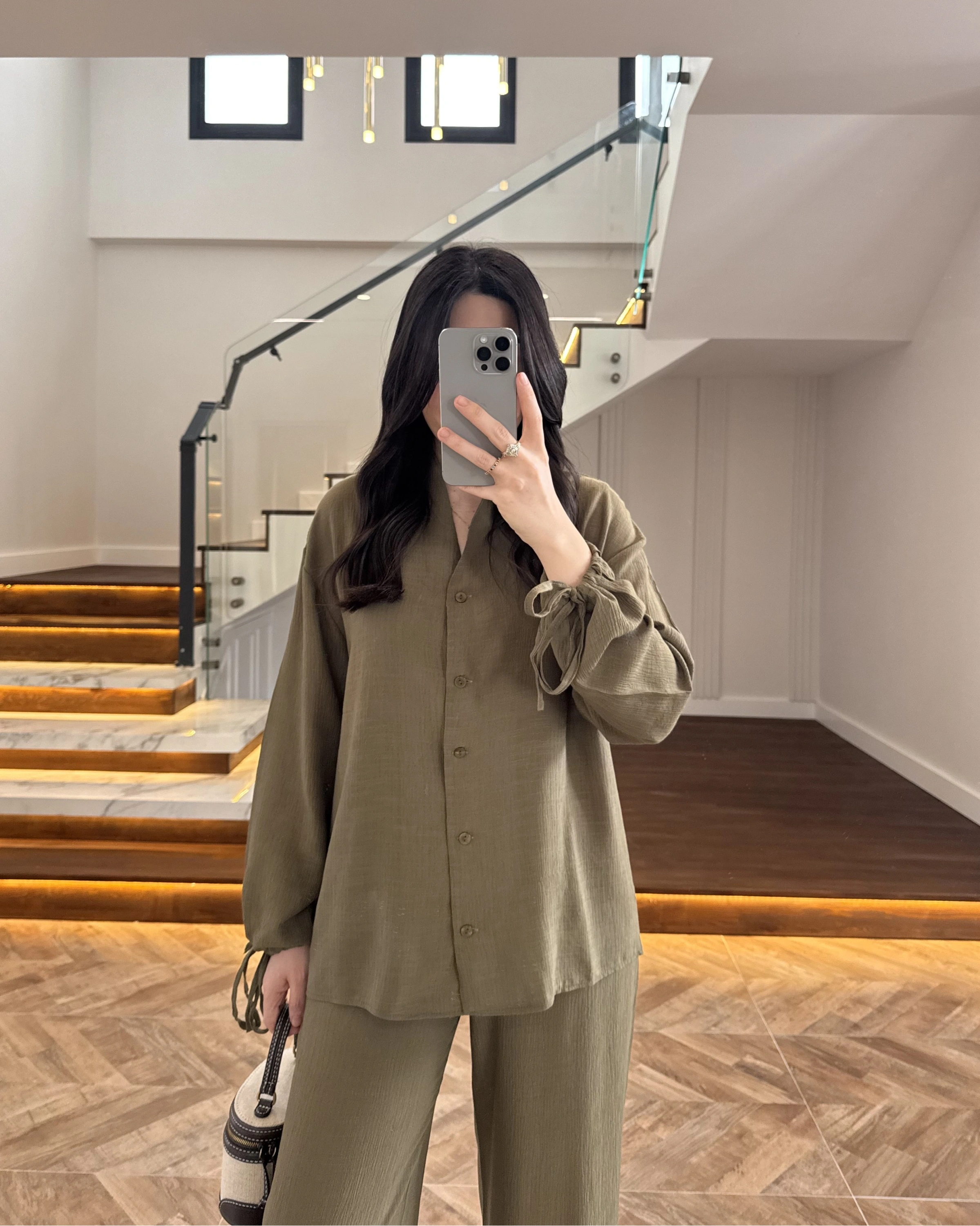 HAKİ VİSKON GÖMLEK TAKIM-9050