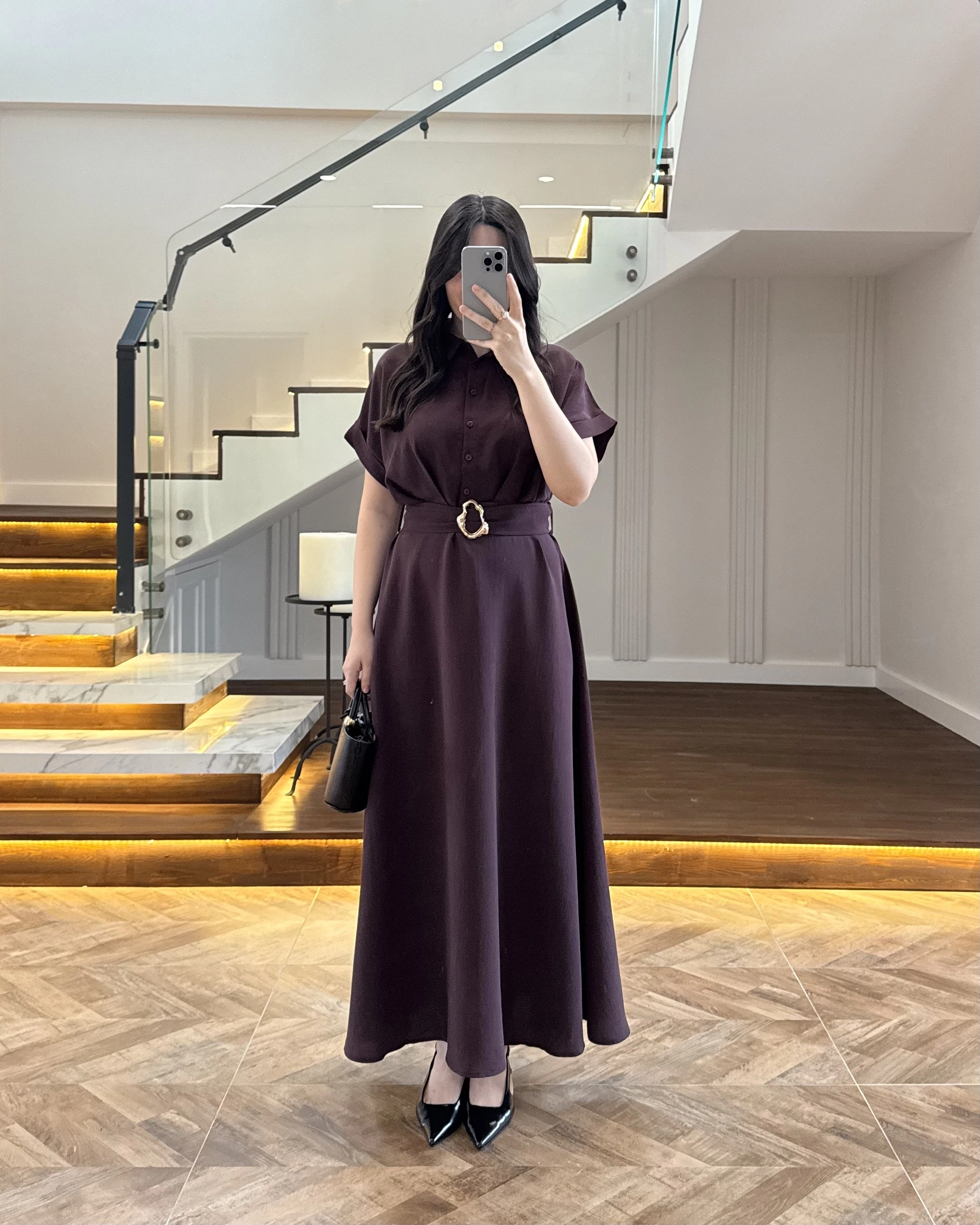 MÜRDÜM GOLD KEMER DETAYLI VİSKON ELBİSE -2376