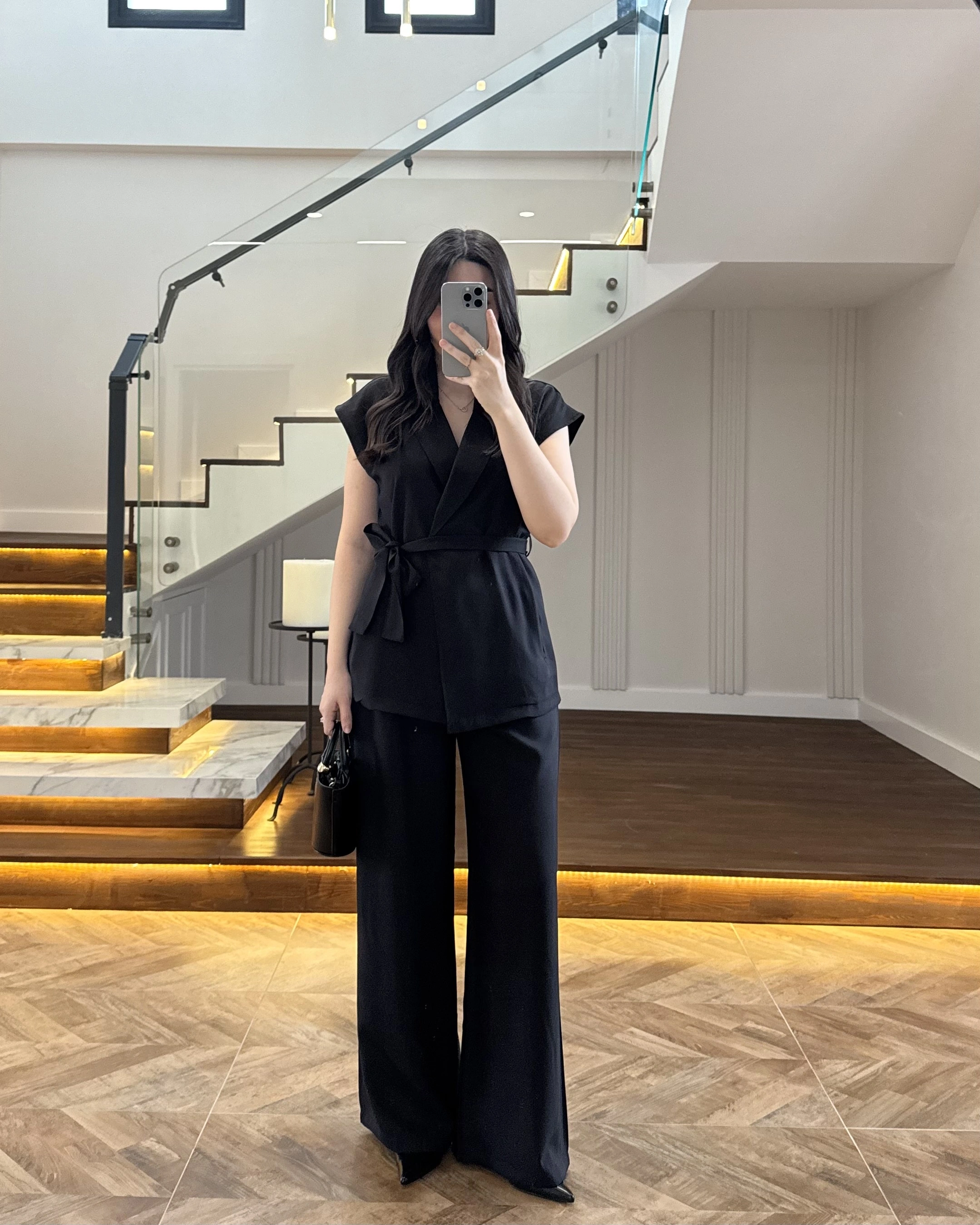 SİYAH TENSEL YELEK TAKIM -3789