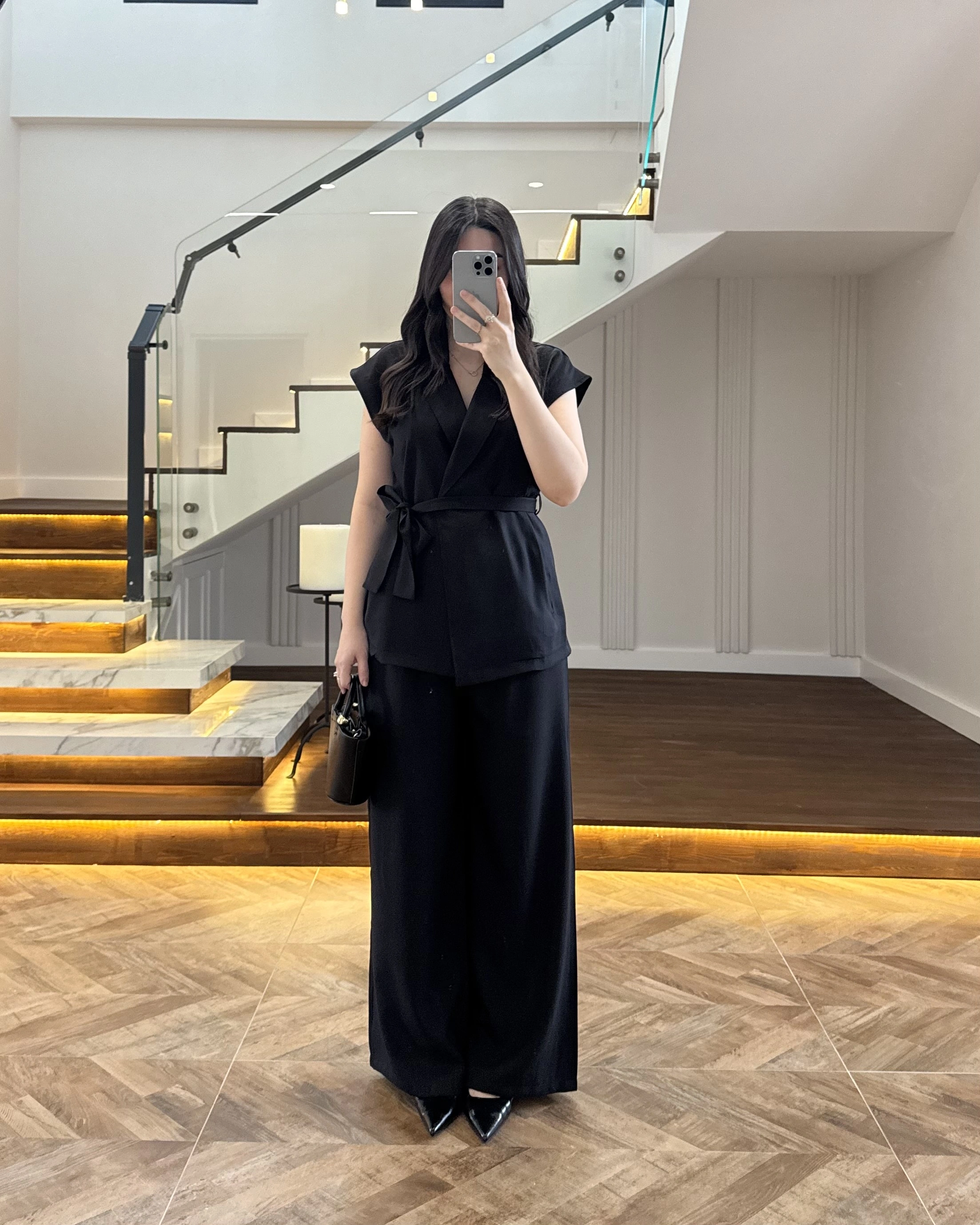 SİYAH TENSEL YELEK TAKIM -3789