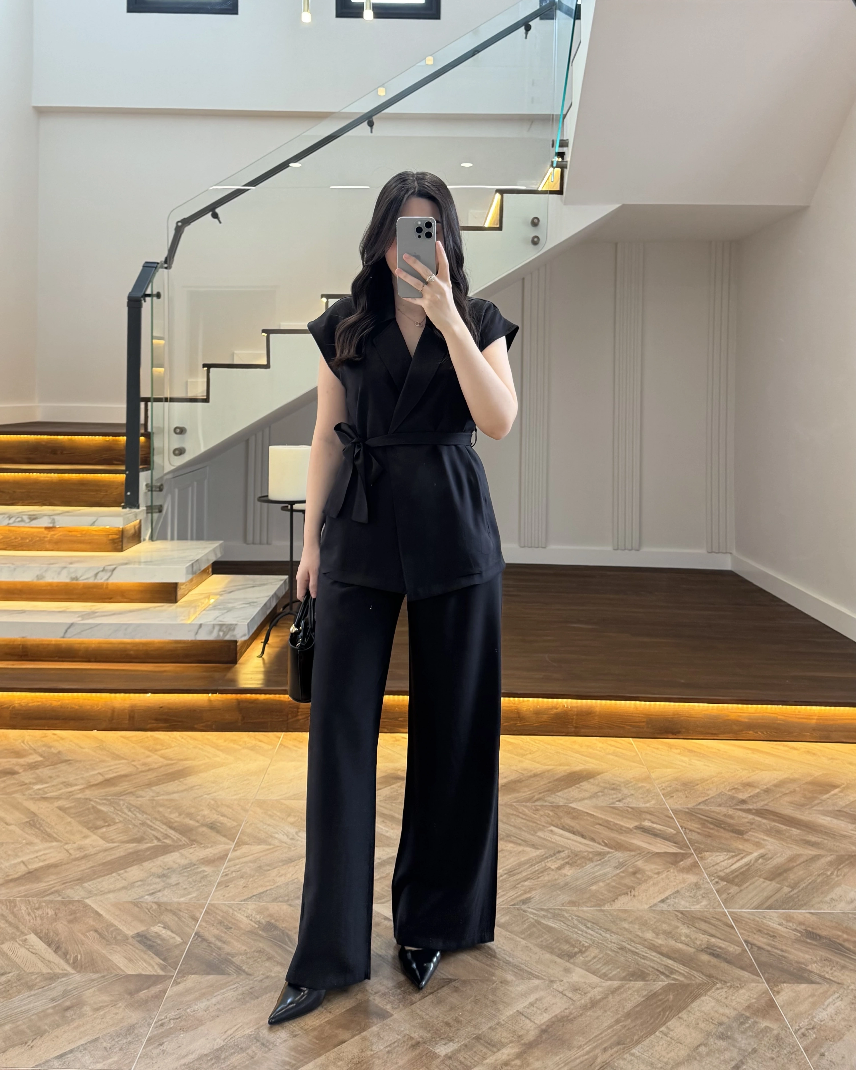 SİYAH TENSEL YELEK TAKIM -3789