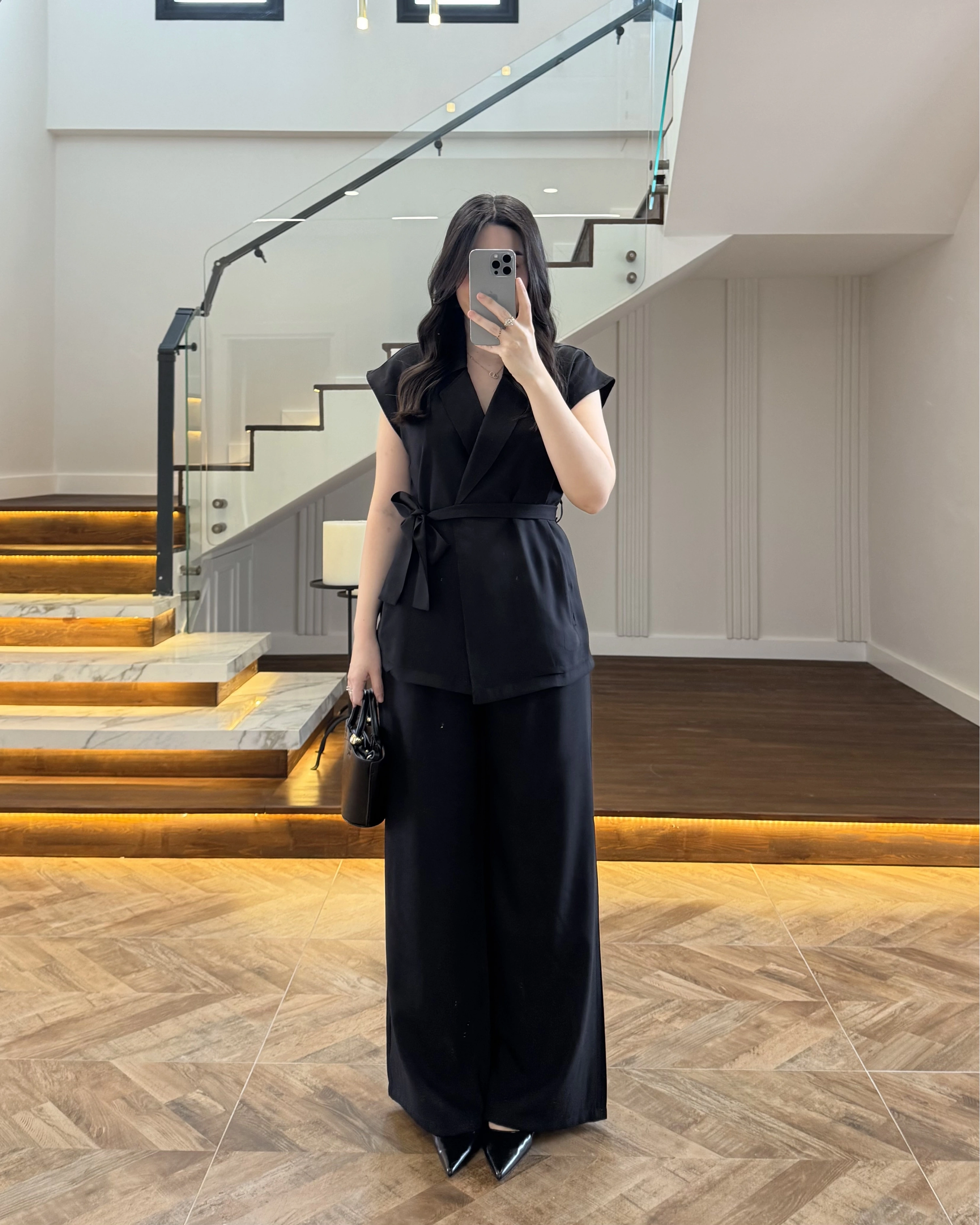 SİYAH TENSEL YELEK TAKIM -3789