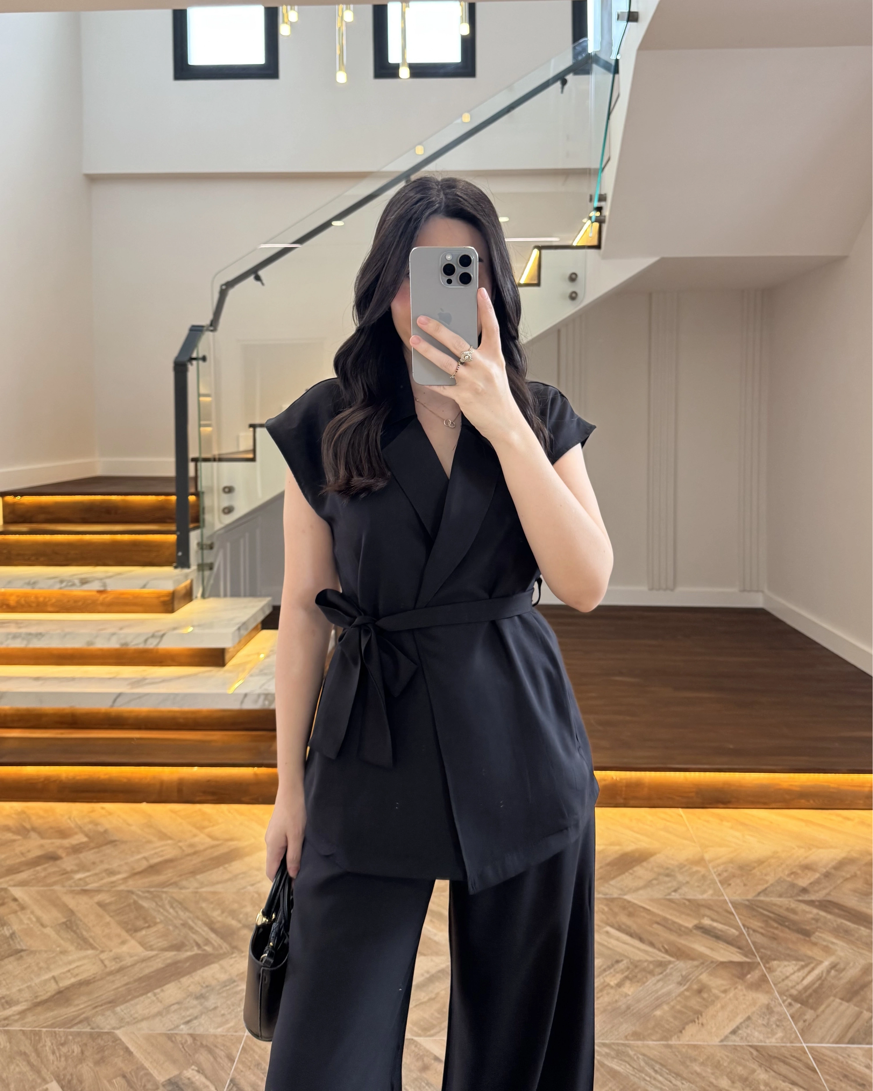 SİYAH TENSEL YELEK TAKIM -3789