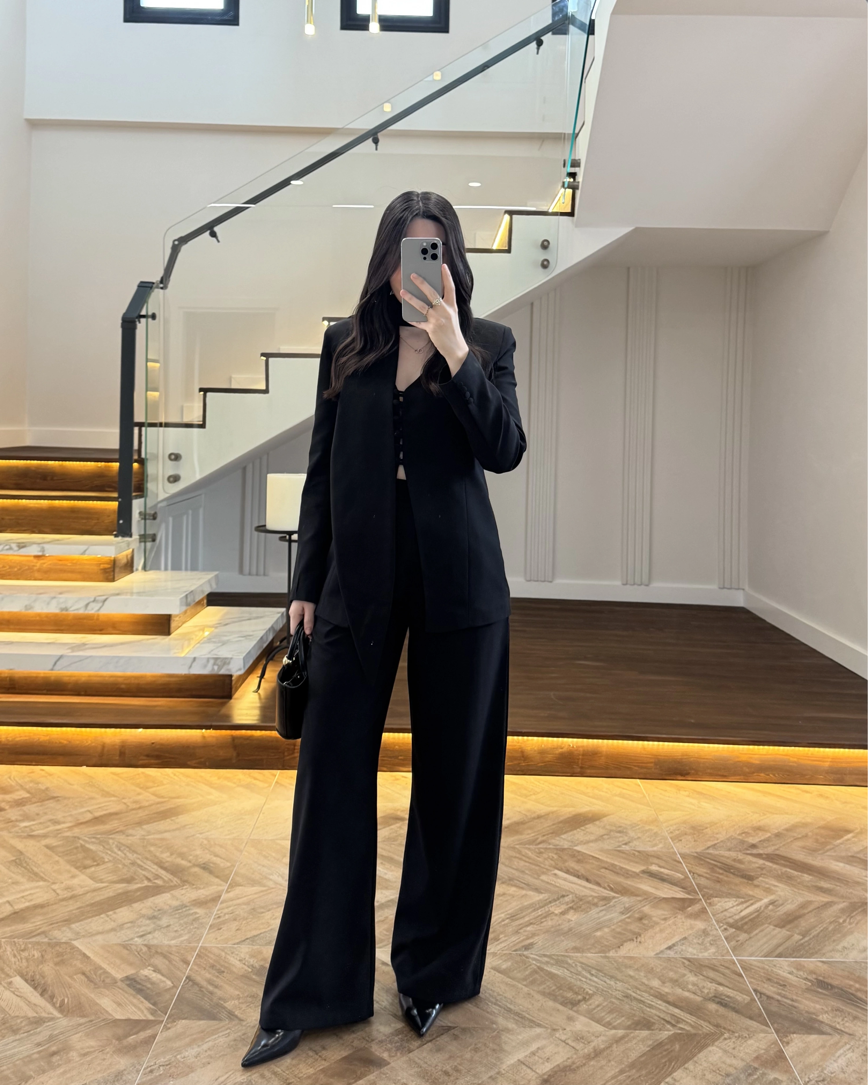 SİYAH FULAR DETAY VATKALI CEKET TAKIM-9046