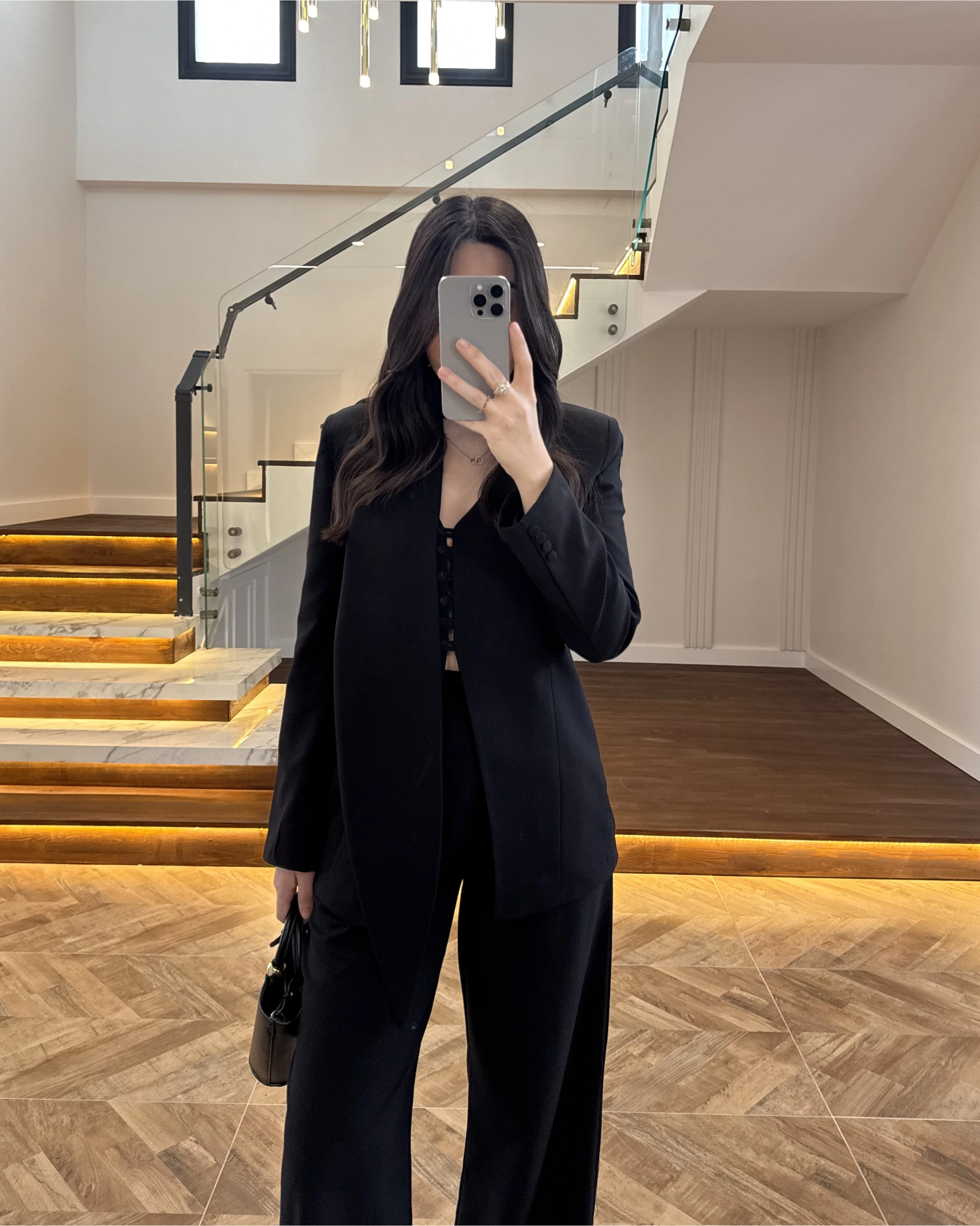 SİYAH FULAR DETAY VATKALI CEKET TAKIM-9046