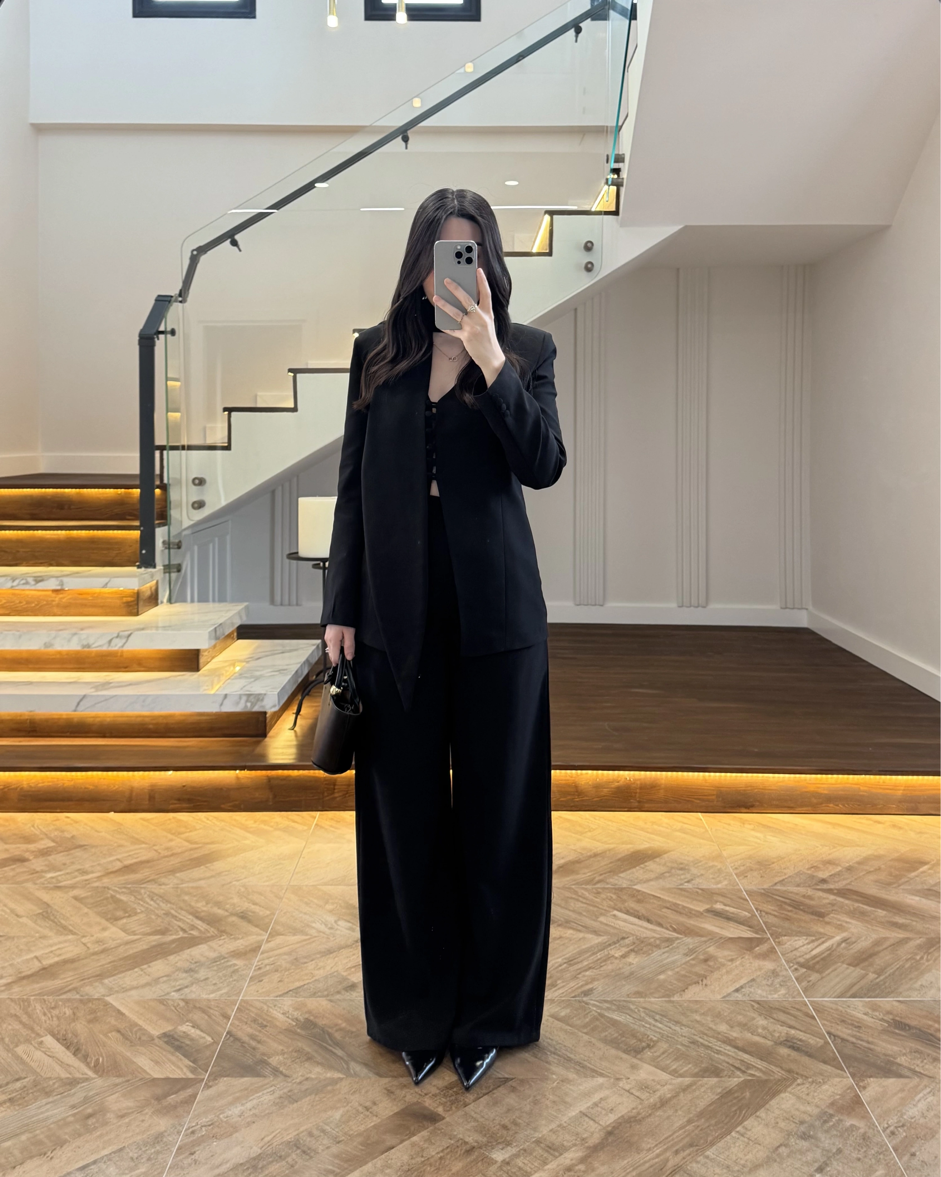 SİYAH FULAR DETAY VATKALI CEKET TAKIM-9046