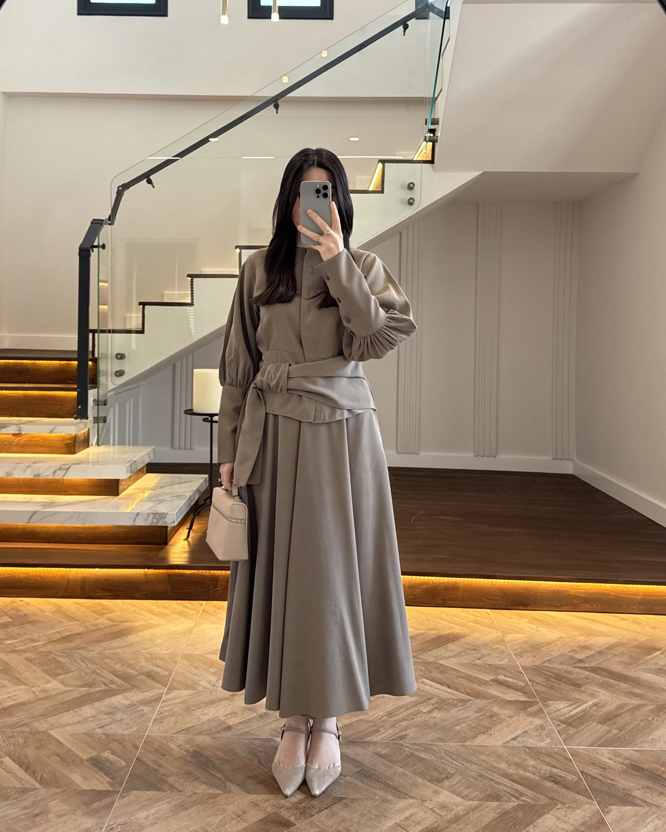 HAKİ PAPYONLU ETEK TAKIM -9036