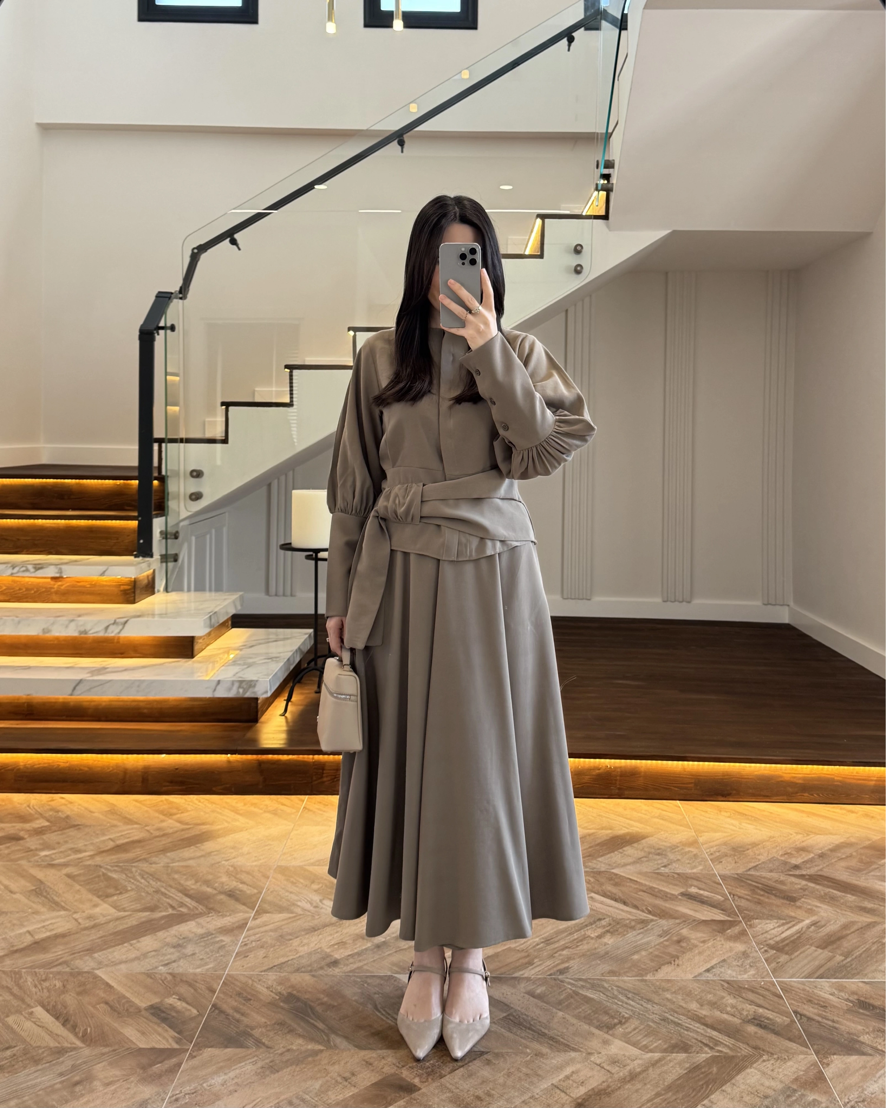 HAKİ PAPYONLU ETEK TAKIM -9036