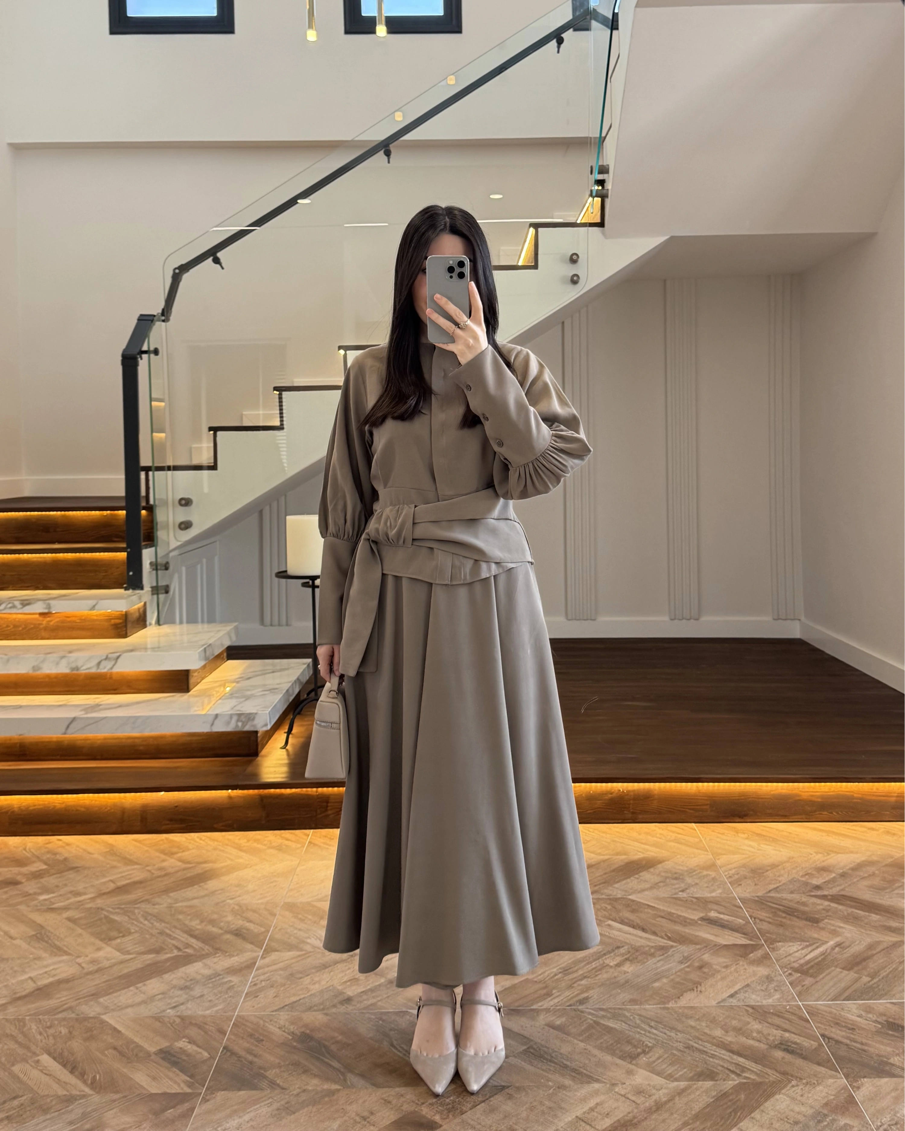 HAKİ PAPYONLU ETEK TAKIM -9036