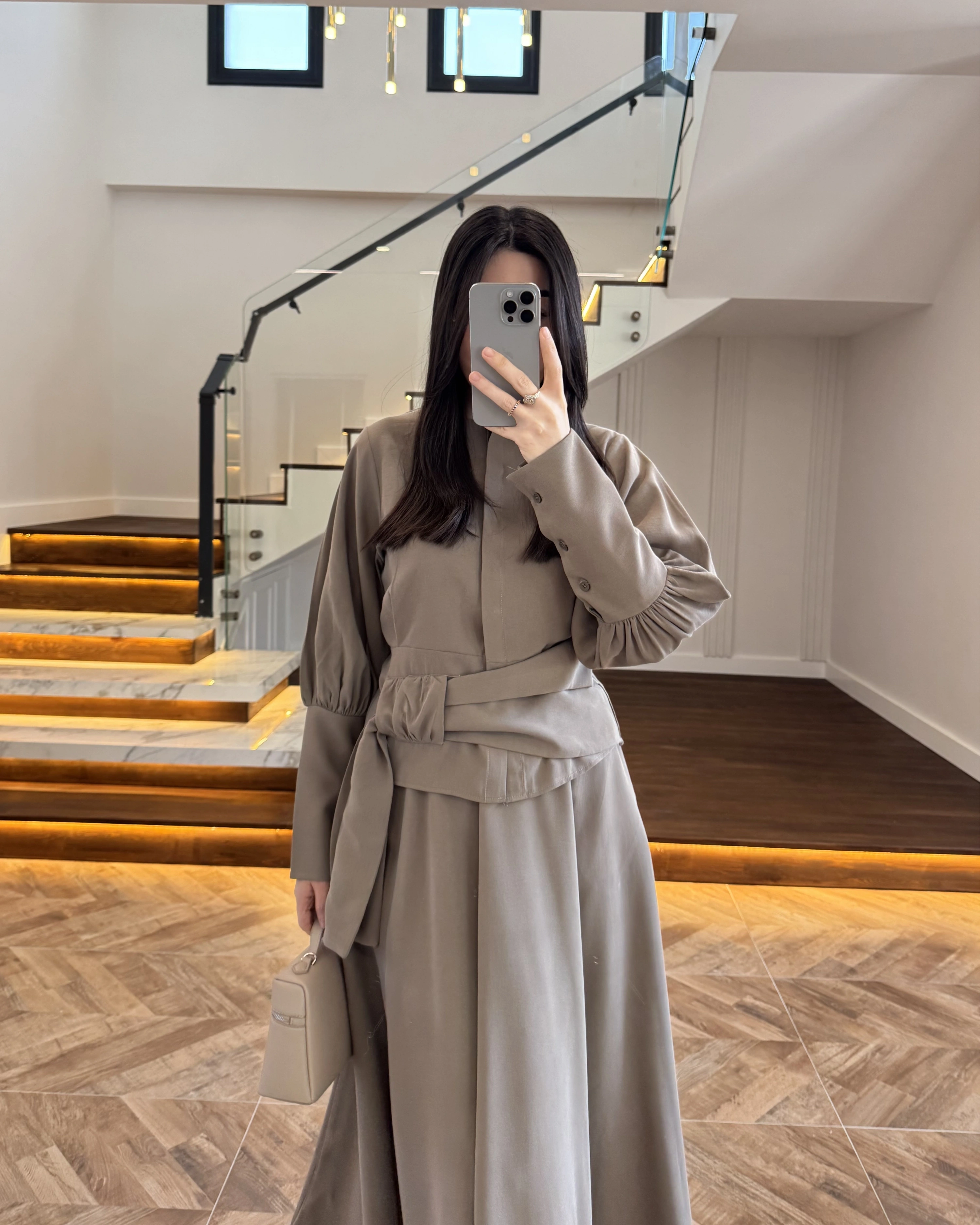 HAKİ PAPYONLU ETEK TAKIM -9036