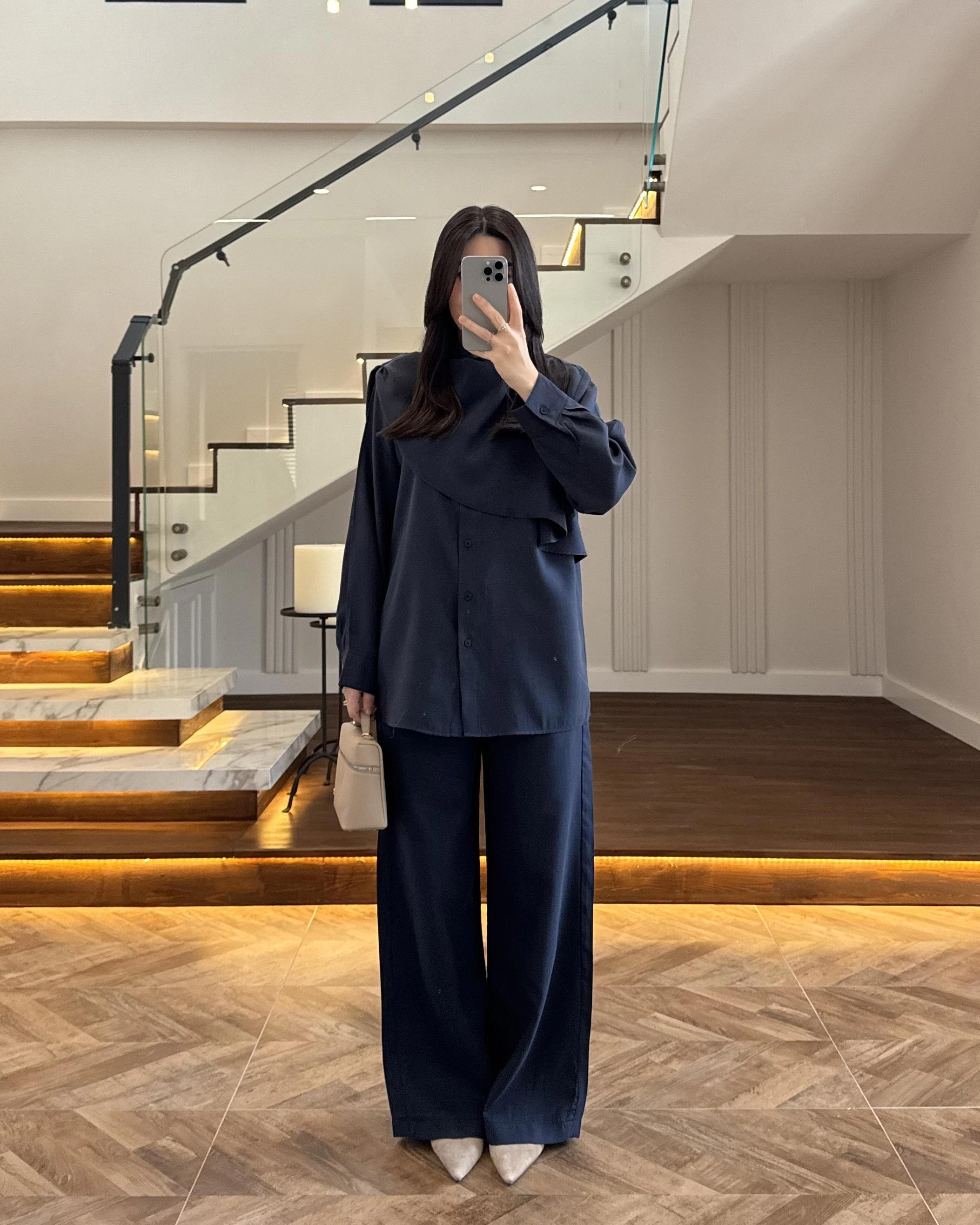 LACİVERT ŞAL DETAY TAKIM -9043