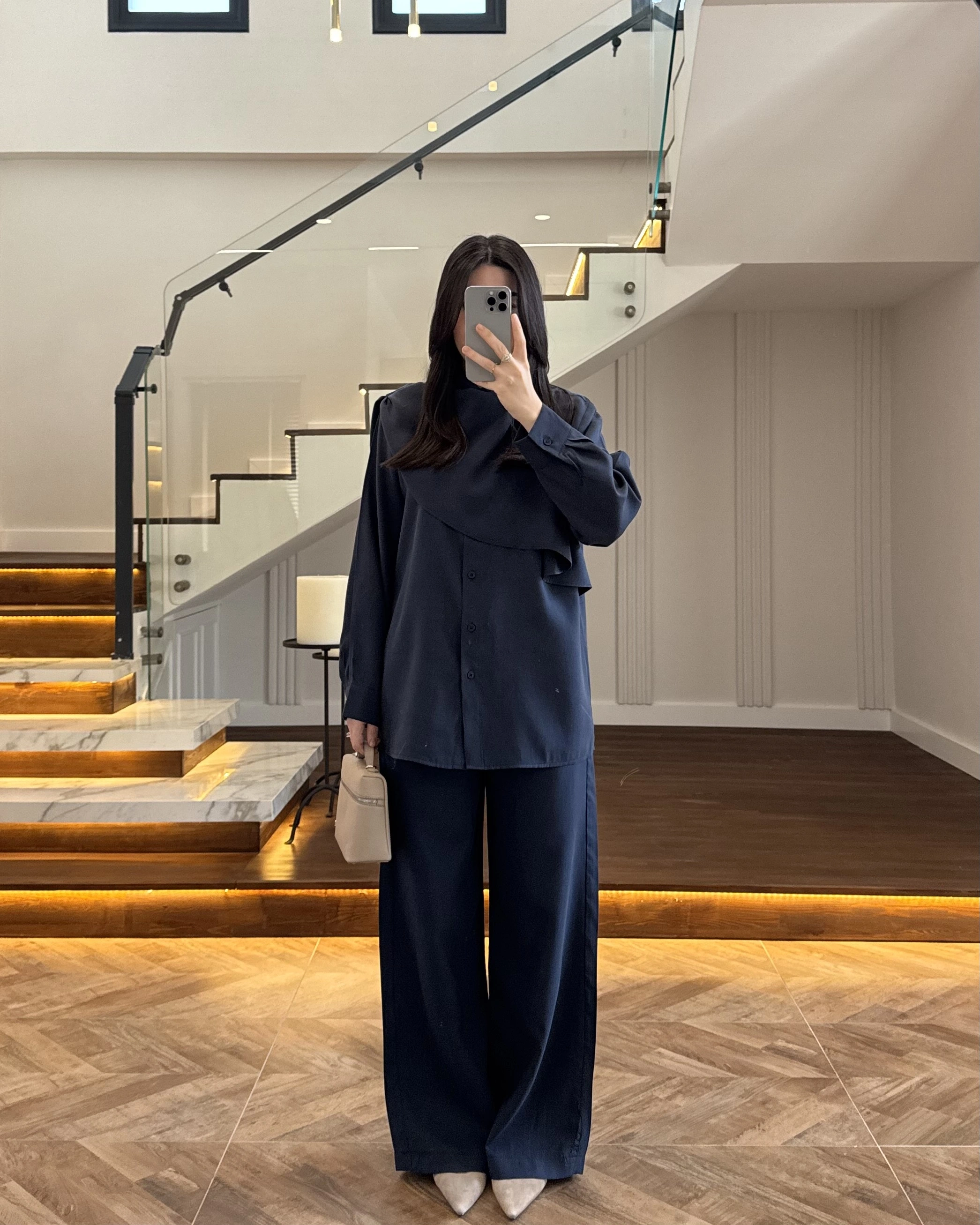 LACİVERT ŞAL DETAY TAKIM -9043