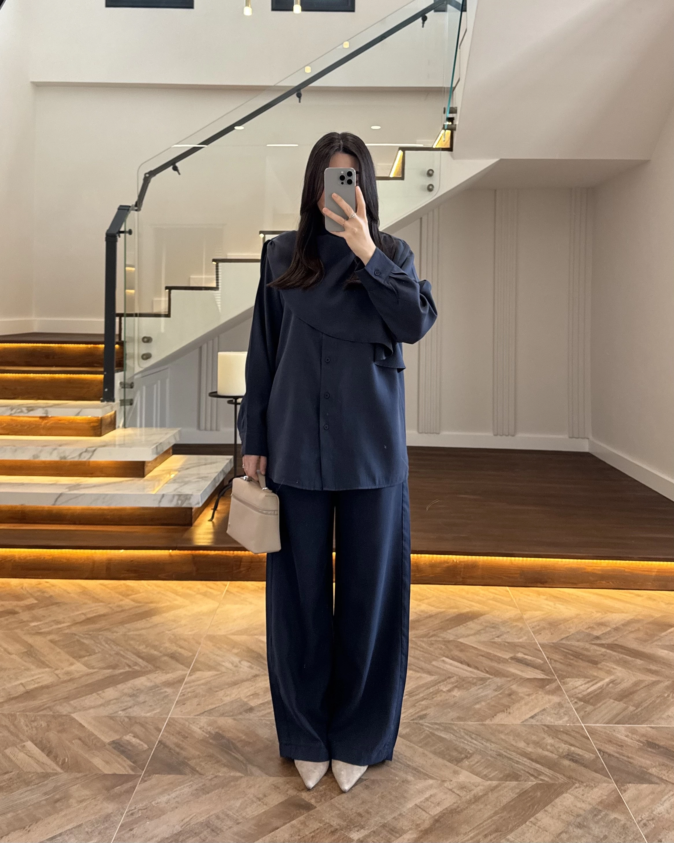 LACİVERT ŞAL DETAY TAKIM -9043