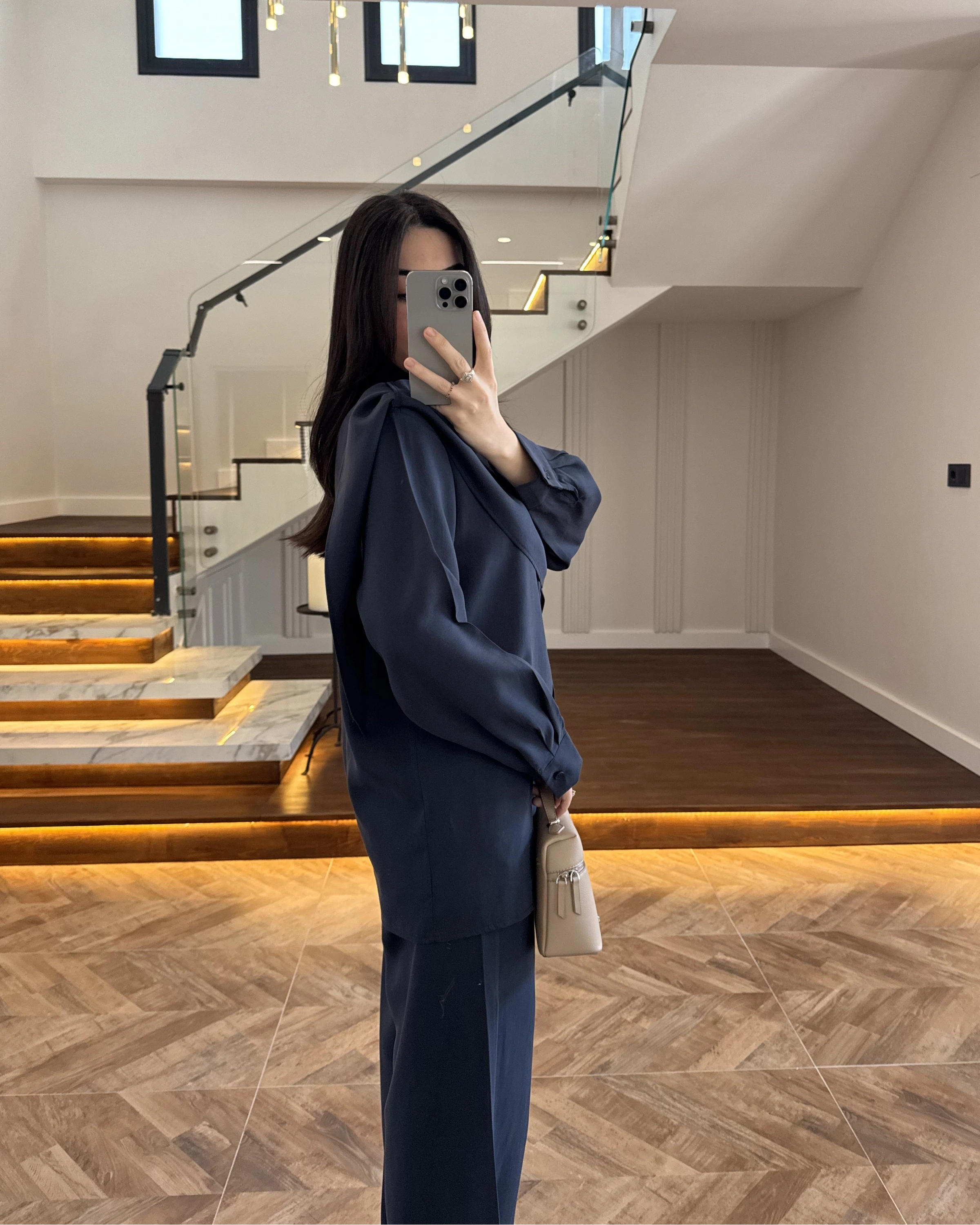 LACİVERT ŞAL DETAY TAKIM -9043