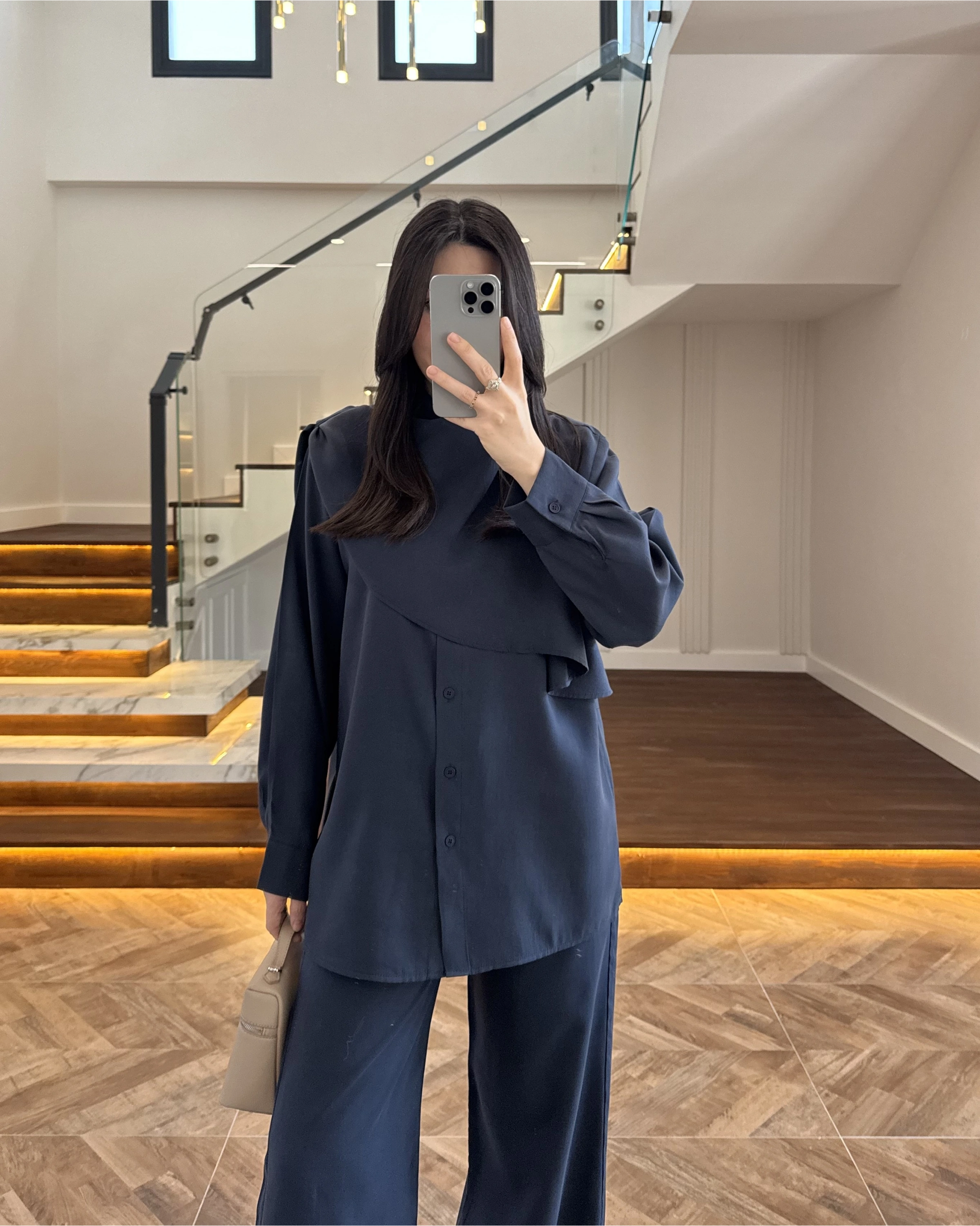 LACİVERT ŞAL DETAY TAKIM -9043