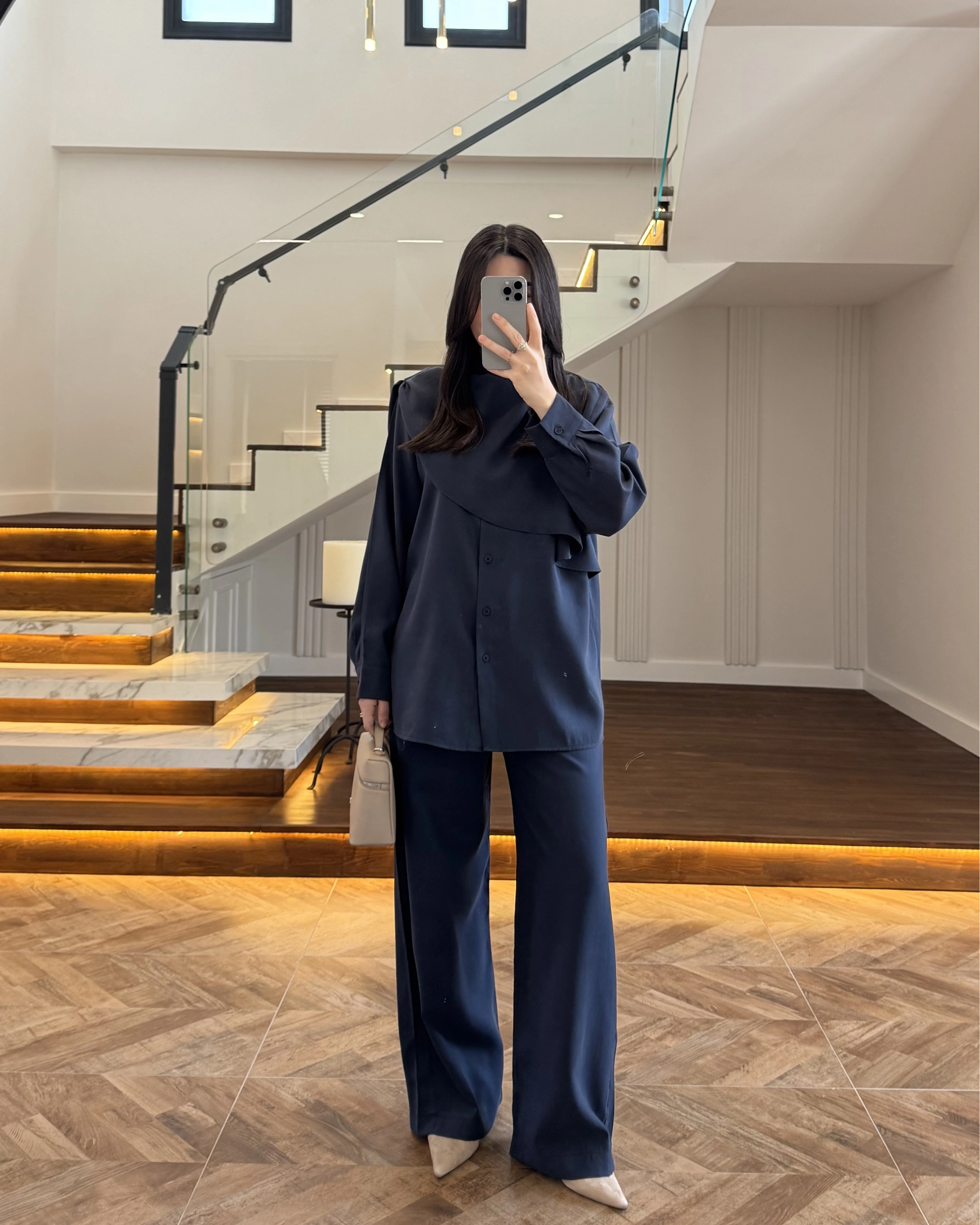 LACİVERT ŞAL DETAY TAKIM -9043