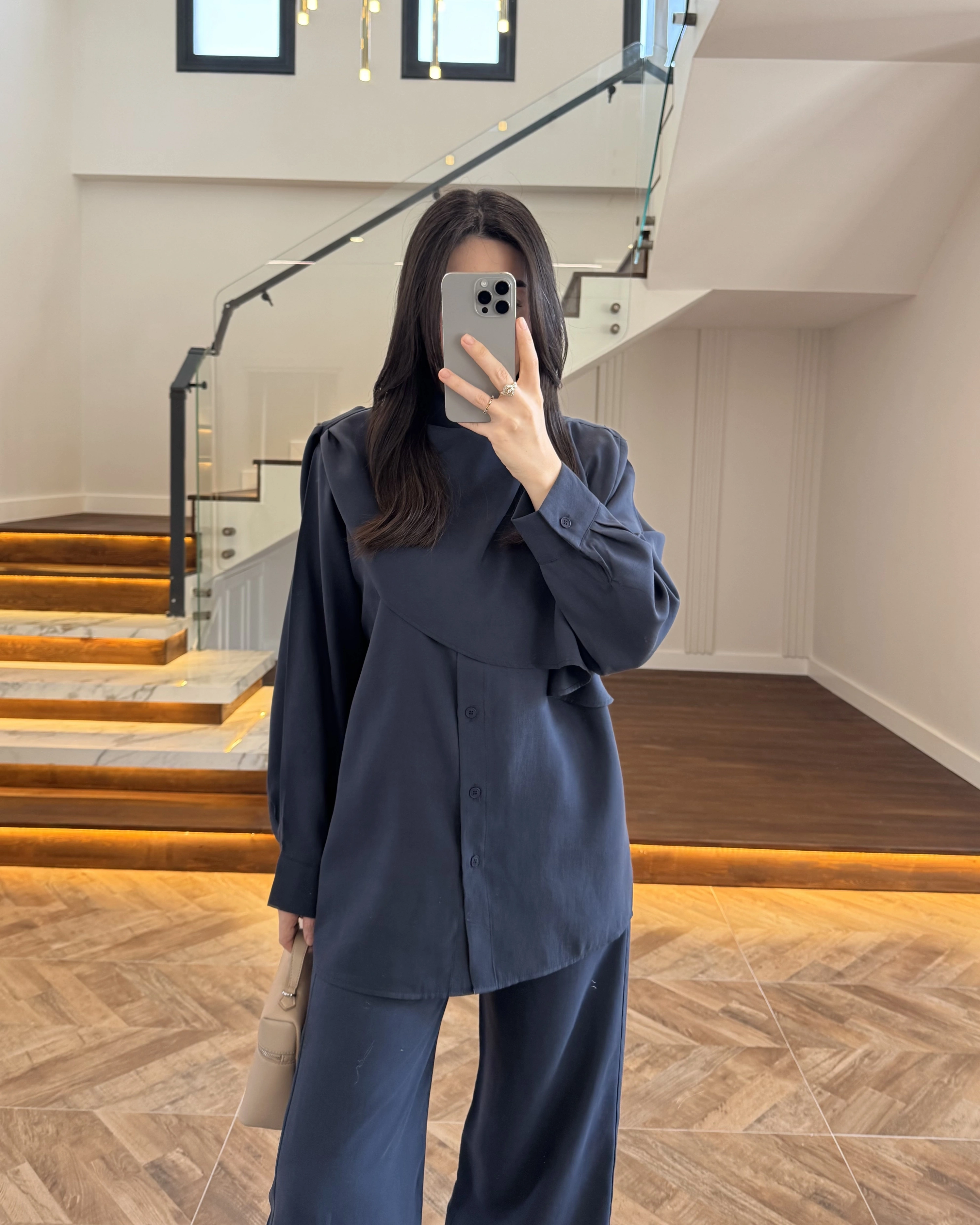 LACİVERT ŞAL DETAY TAKIM -9043