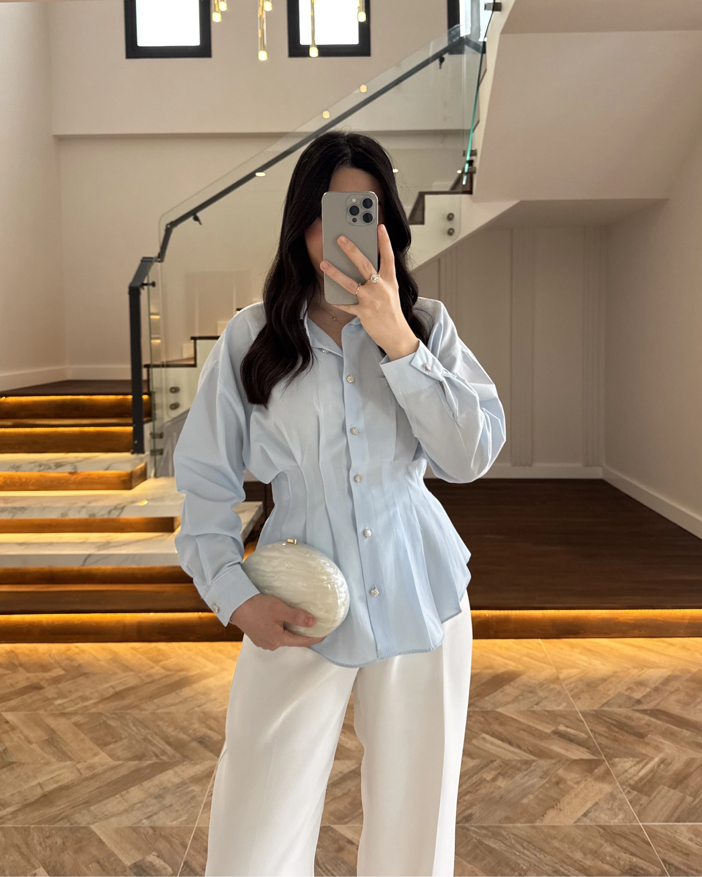 BEBE MAVİ DÜĞMELİ PİLELİ GÖMLEK MAVİ-2247