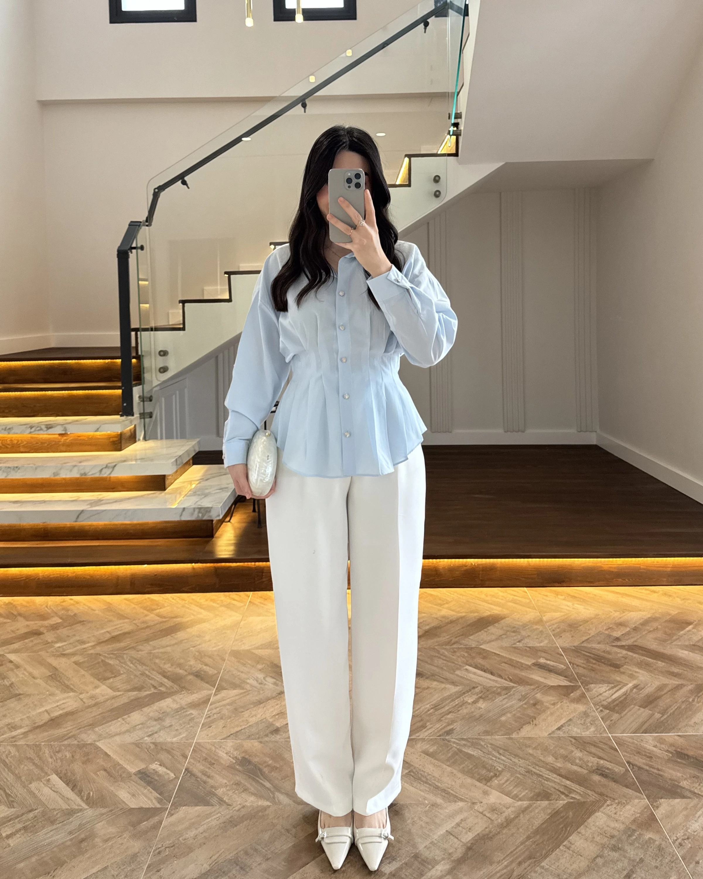 BEBE MAVİ DÜĞMELİ PİLELİ GÖMLEK MAVİ-2247