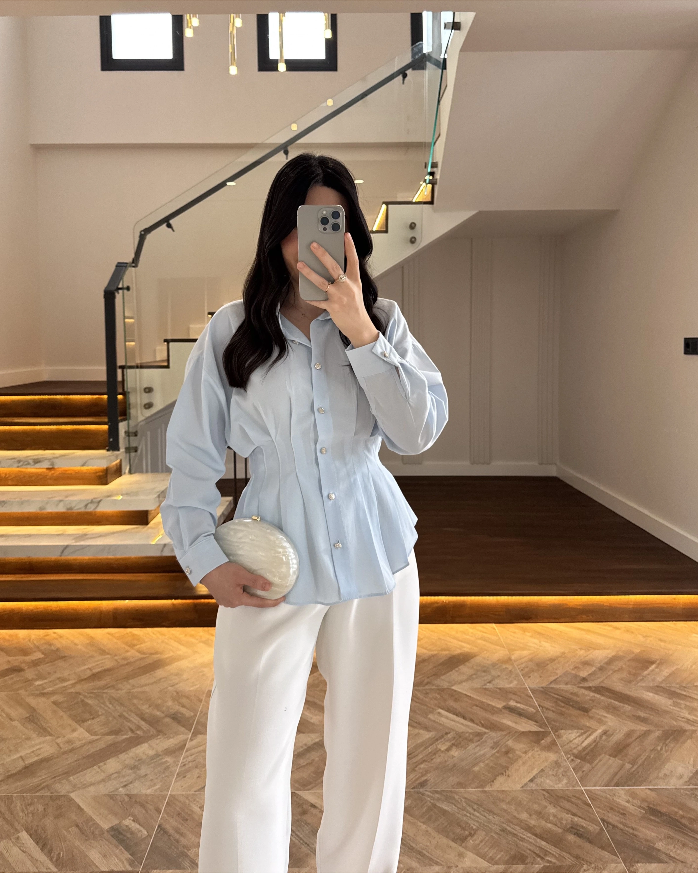 BEBE MAVİ DÜĞMELİ PİLELİ GÖMLEK MAVİ-2247