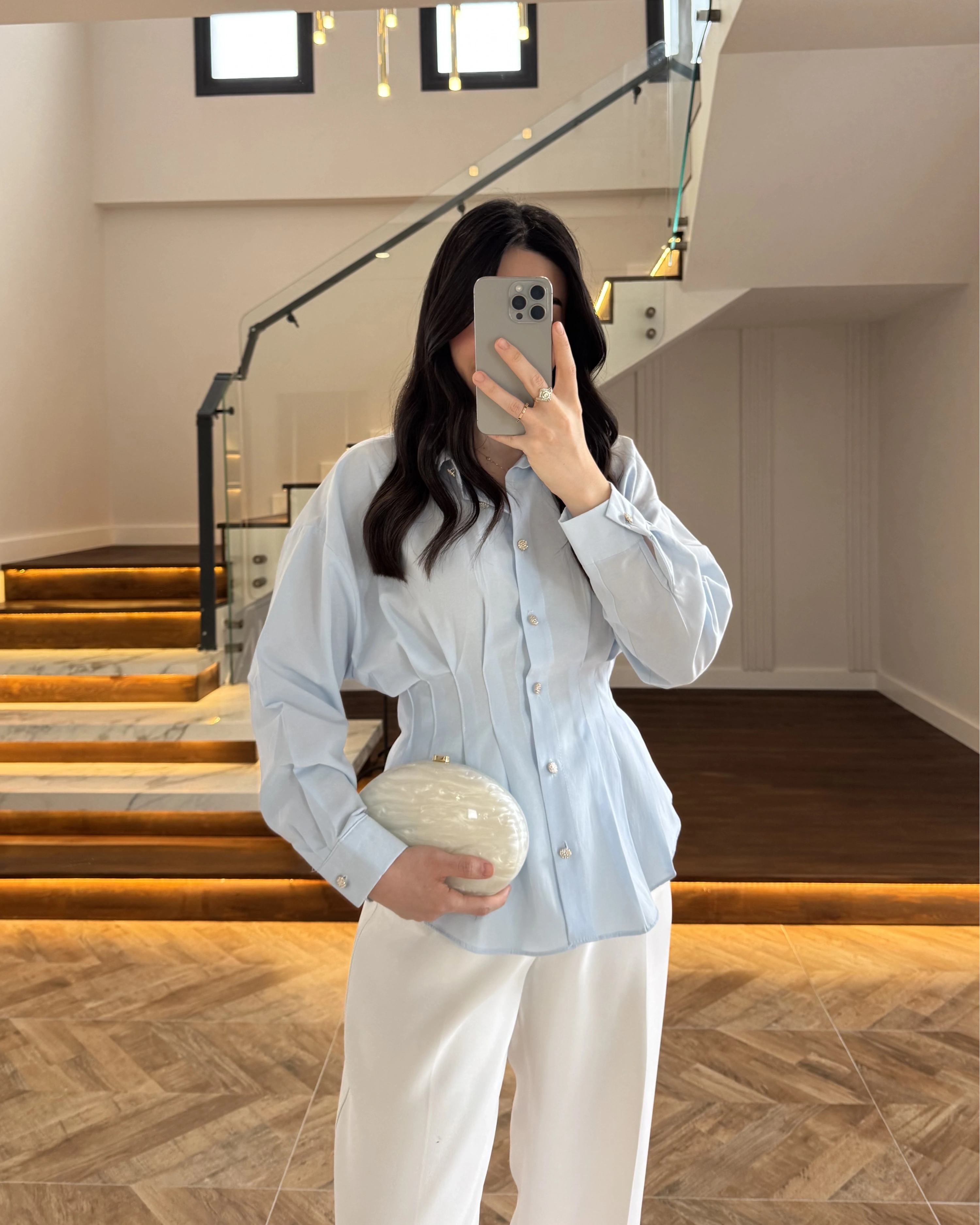 BEBE MAVİ DÜĞMELİ PİLELİ GÖMLEK MAVİ-2247