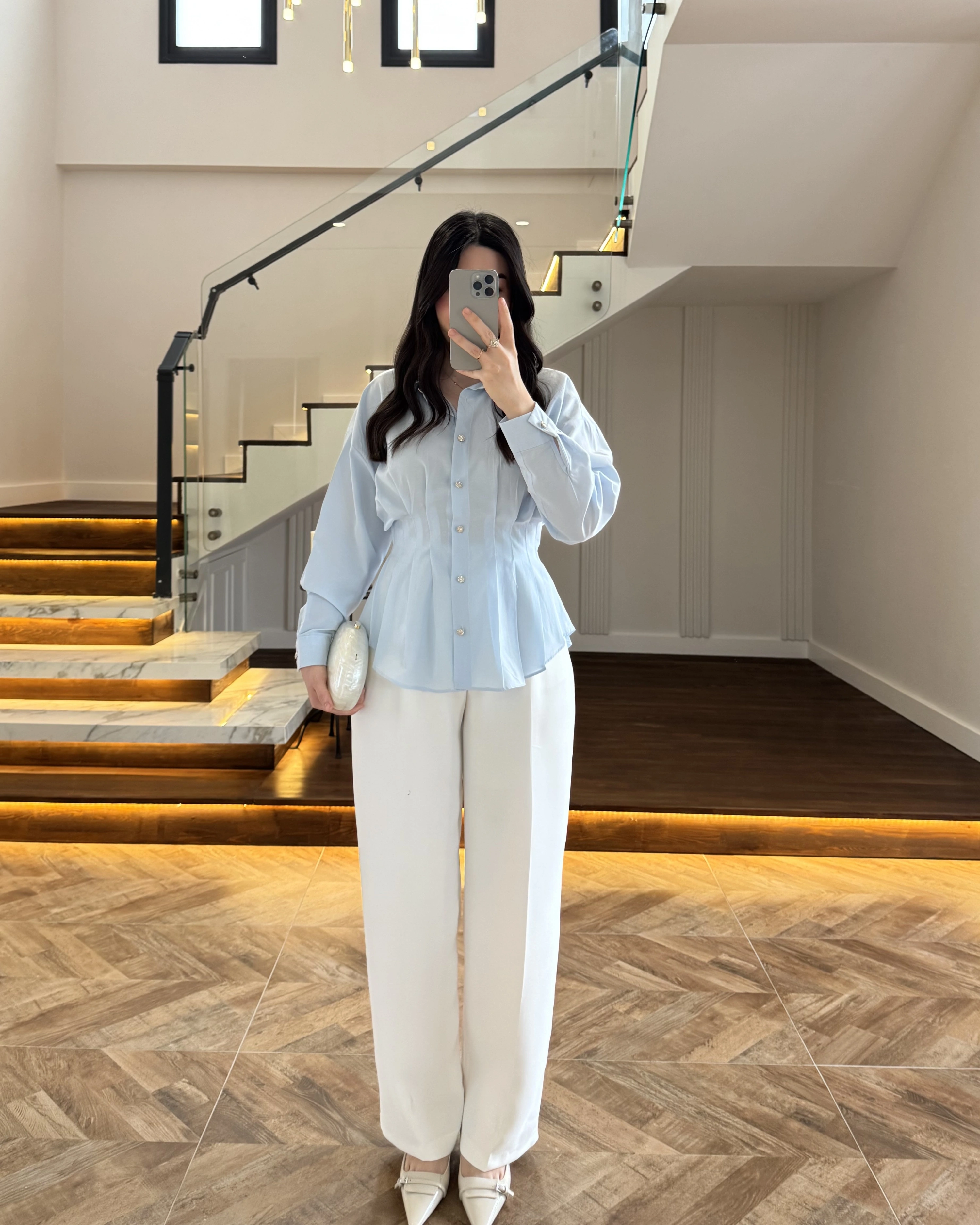 BEBE MAVİ DÜĞMELİ PİLELİ GÖMLEK MAVİ-2247