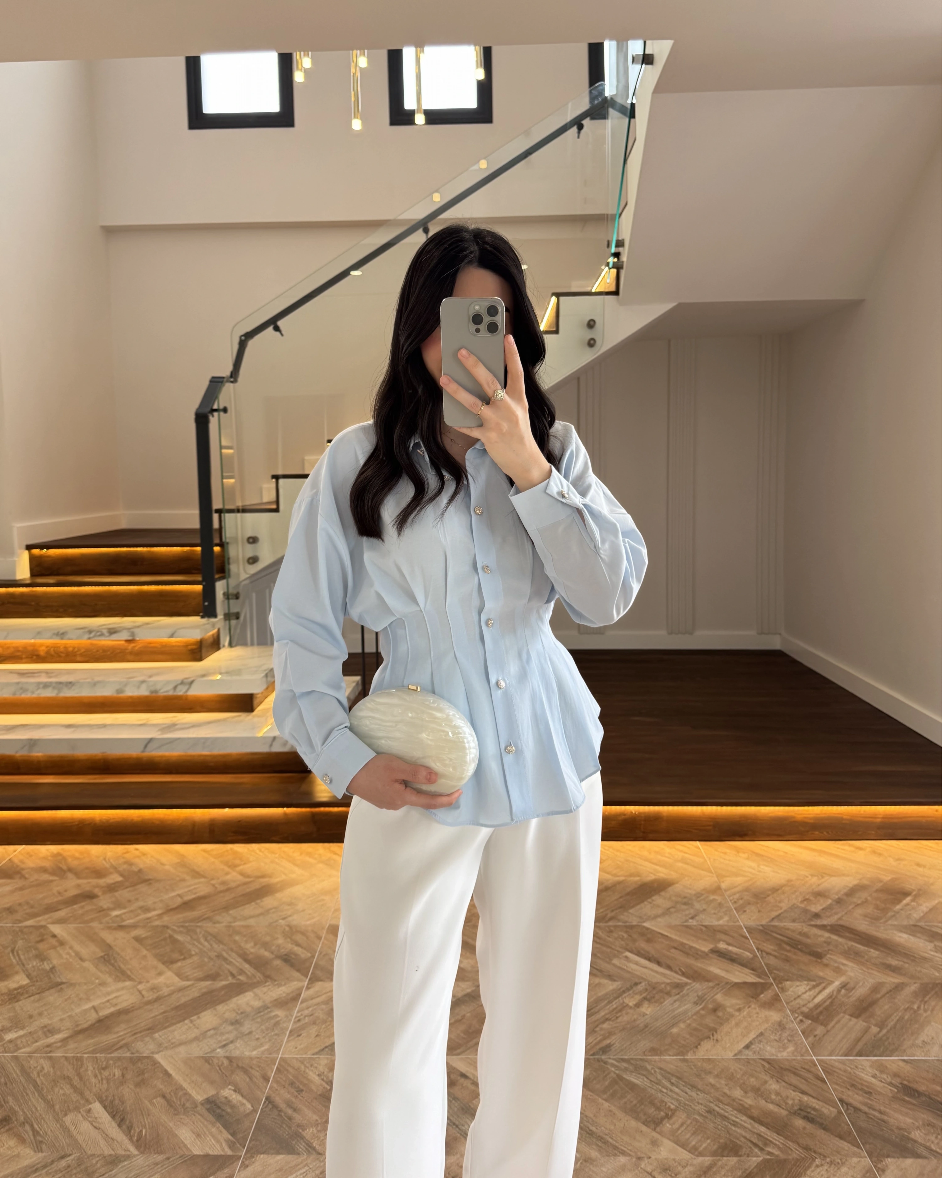 BEBE MAVİ DÜĞMELİ PİLELİ GÖMLEK MAVİ-2247