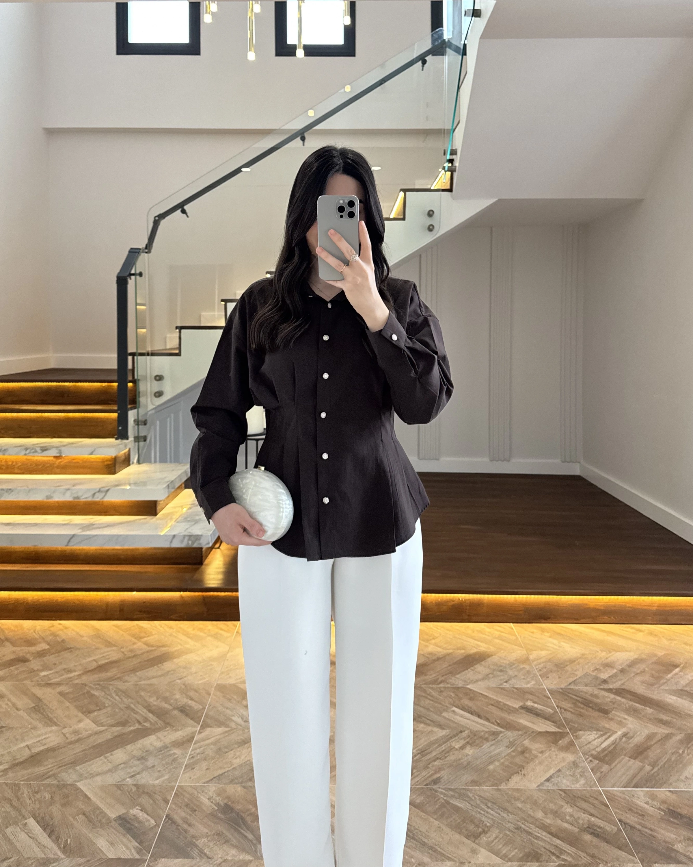 KAHVE DÜĞMELİ PİLELİ GÖMLEK KAHVE -2247