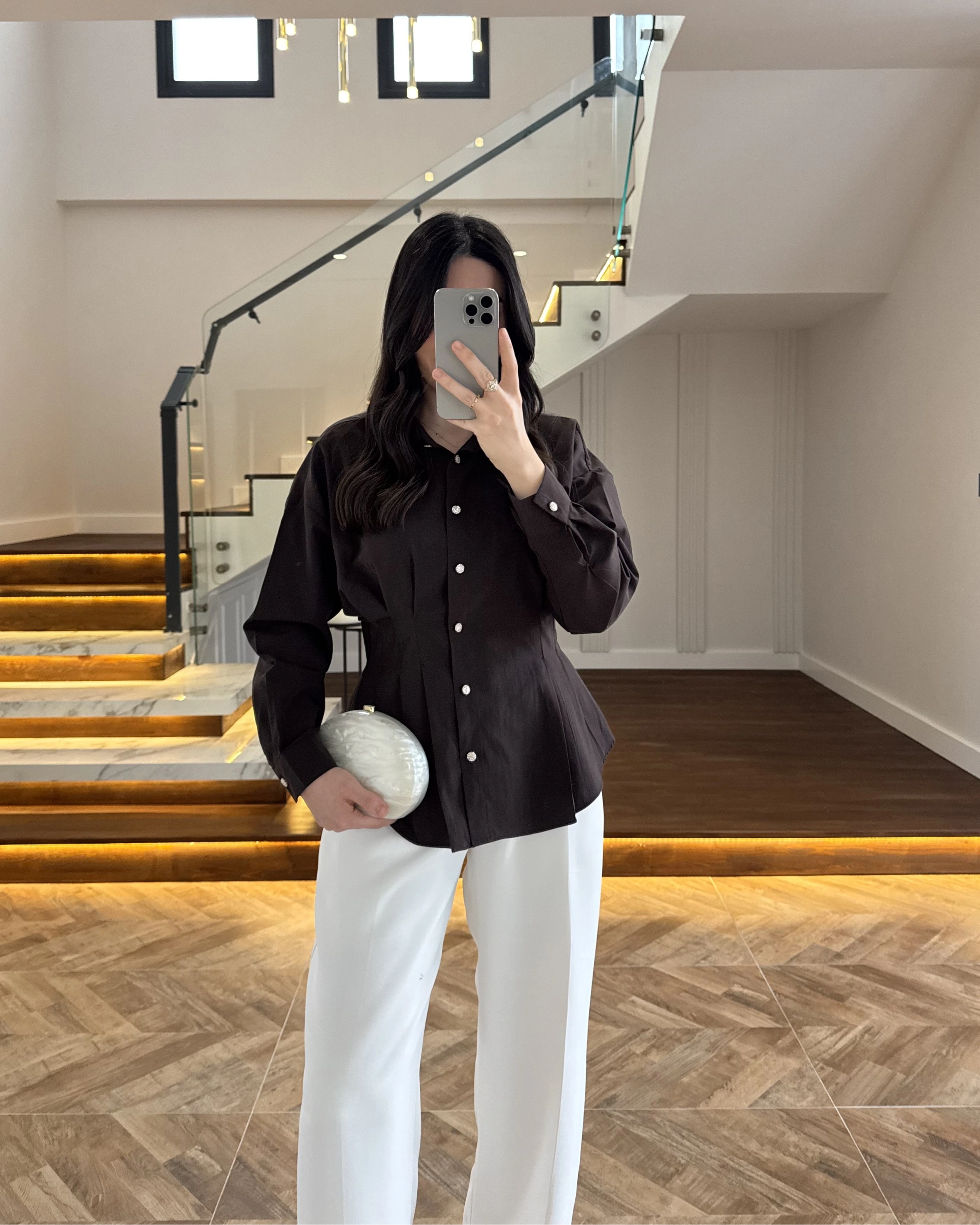 KAHVE DÜĞMELİ PİLELİ GÖMLEK KAHVE -2247