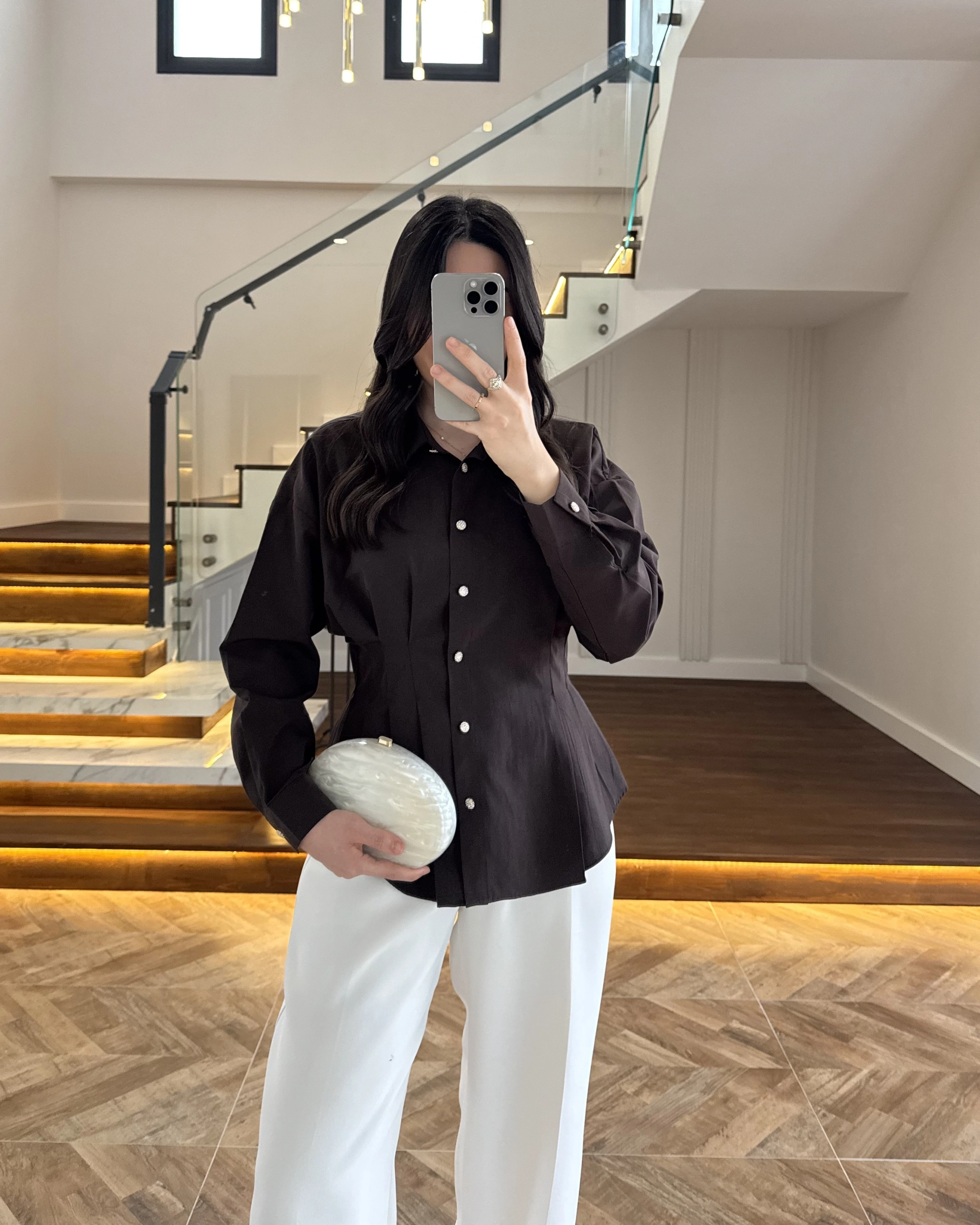 KAHVE DÜĞMELİ PİLELİ GÖMLEK KAHVE -2247