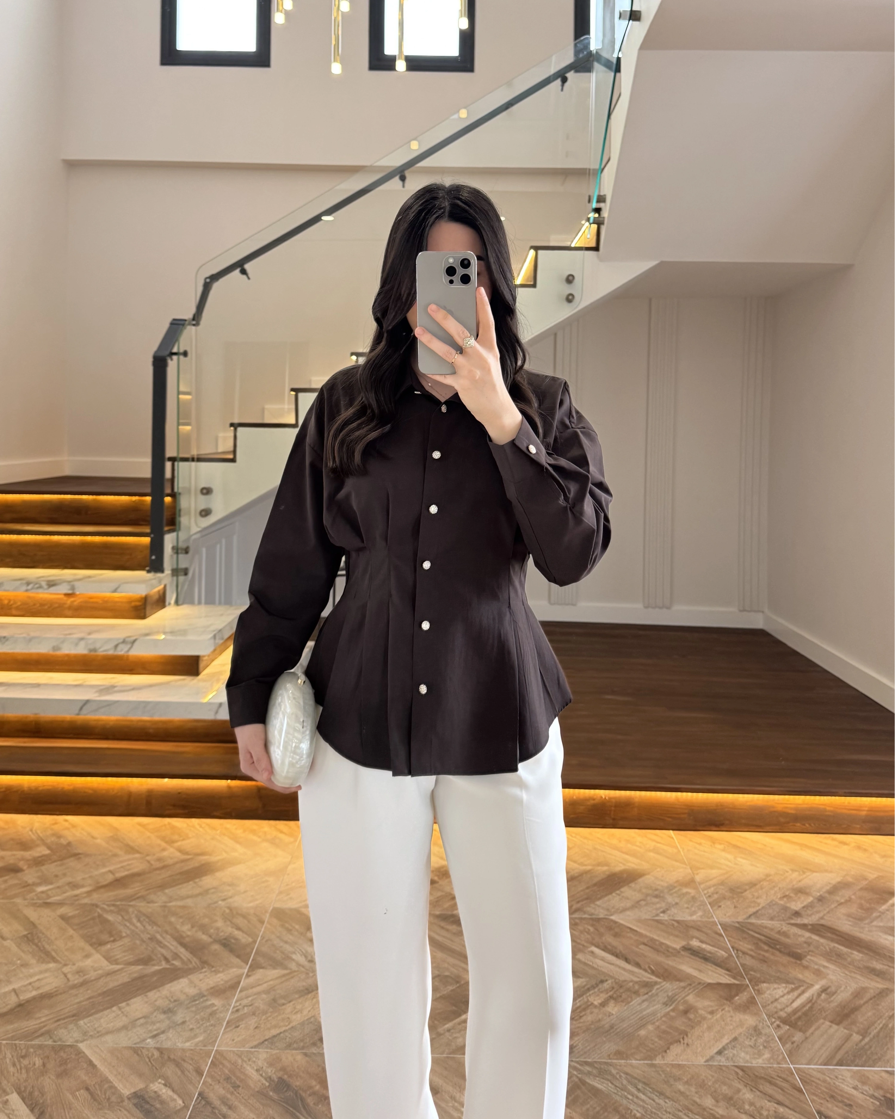 KAHVE DÜĞMELİ PİLELİ GÖMLEK KAHVE -2247