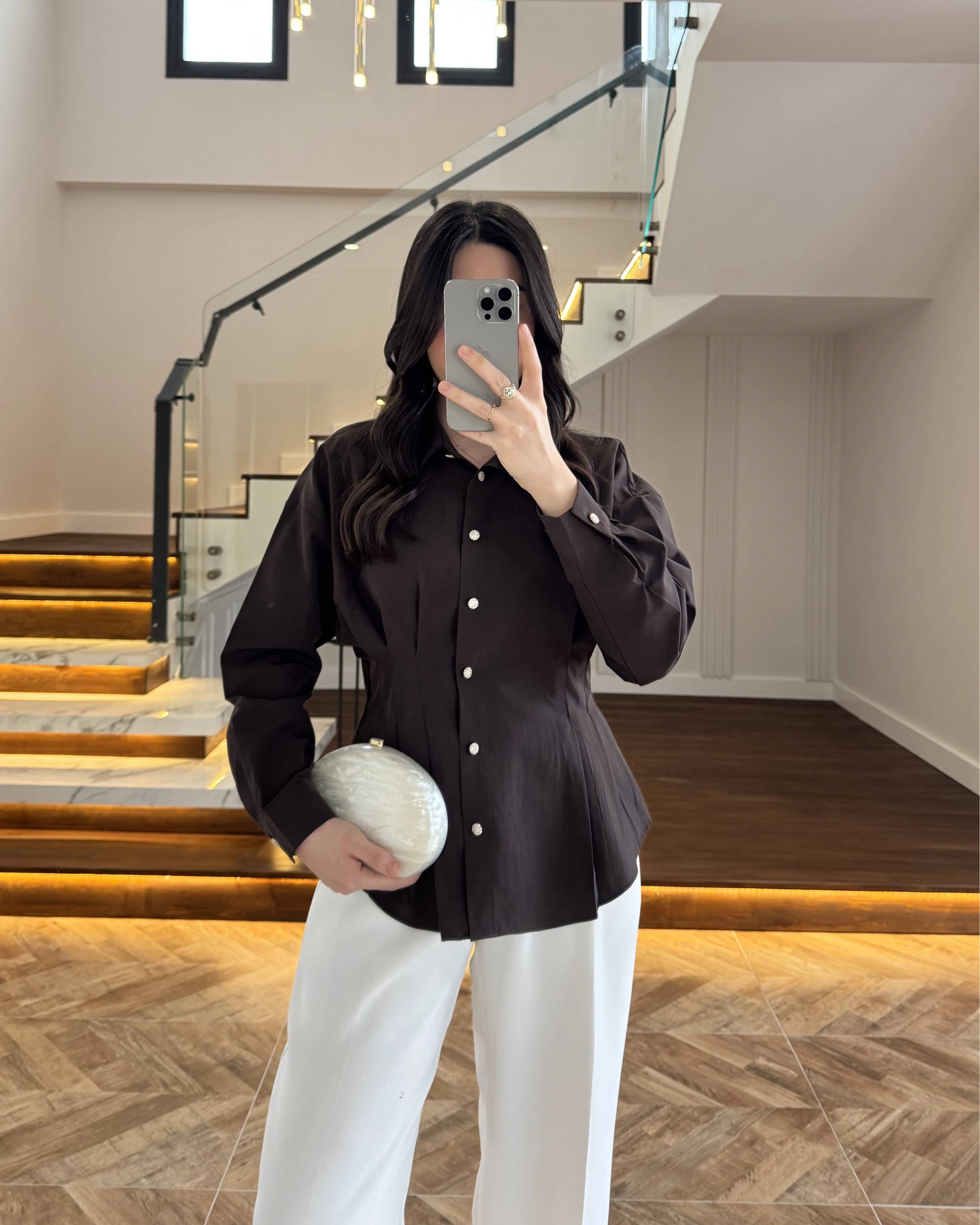 KAHVE DÜĞMELİ PİLELİ GÖMLEK KAHVE -2247