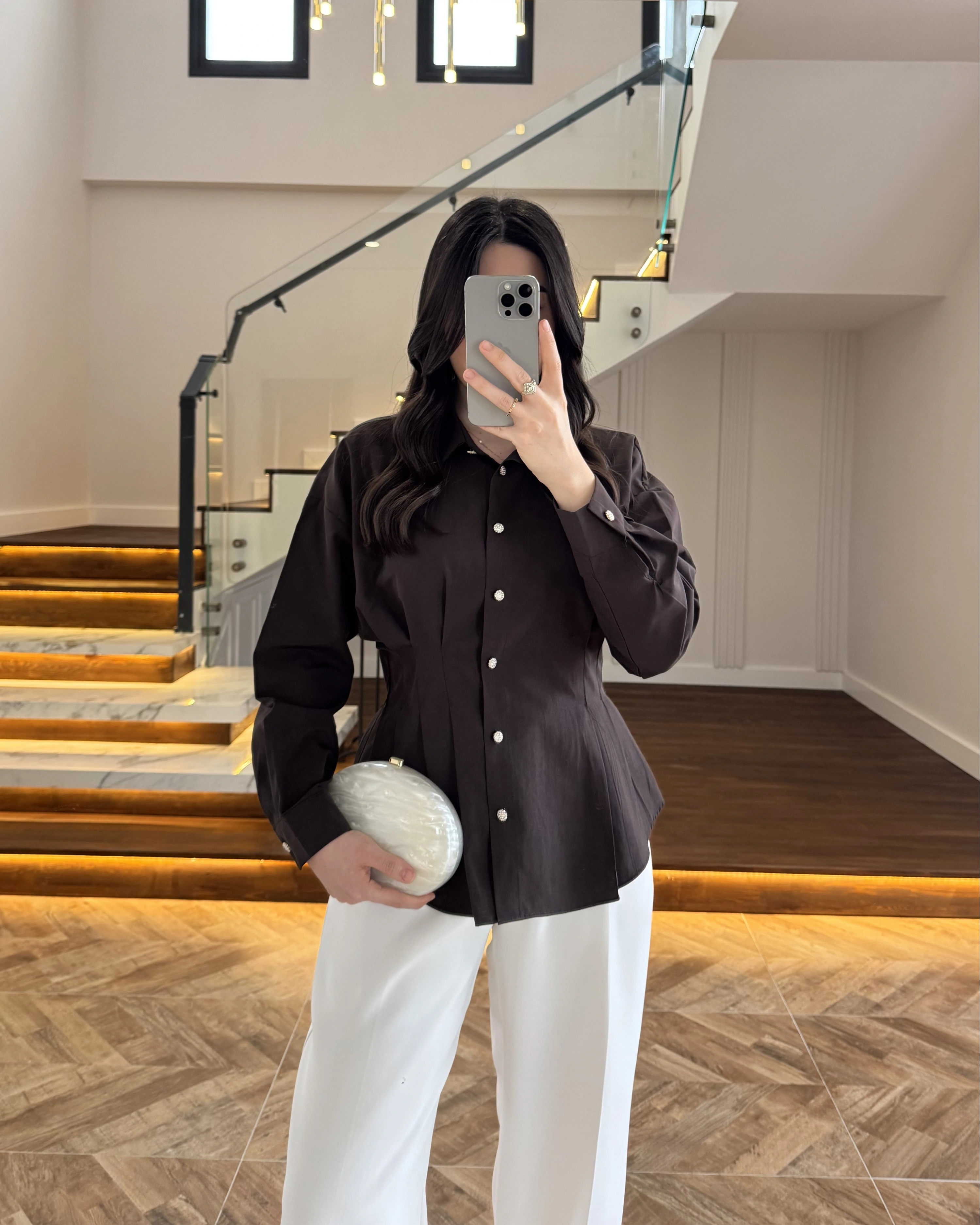 KAHVE DÜĞMELİ PİLELİ GÖMLEK KAHVE -2247