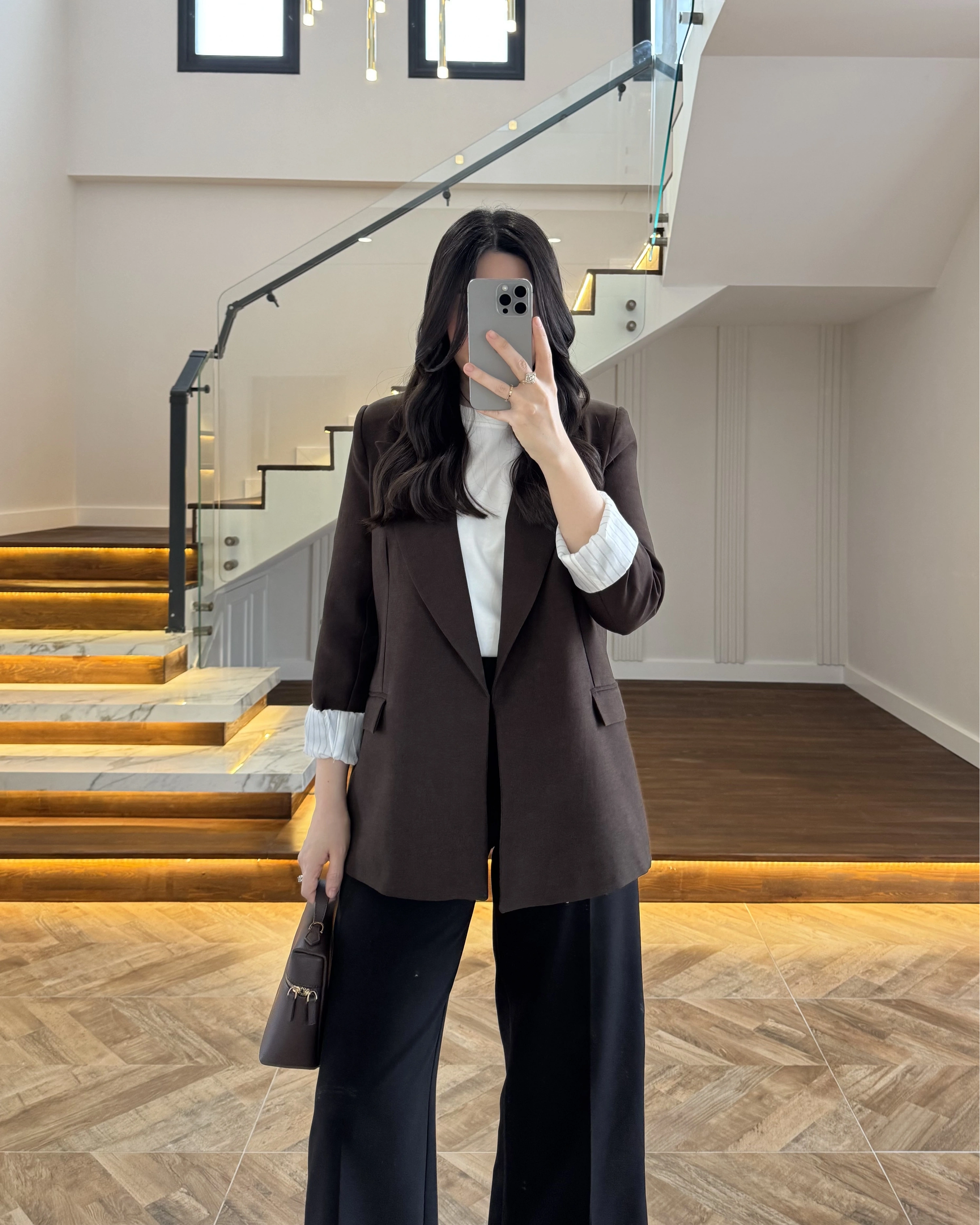 KAHVE ÇİZGİLİ ASTARLI CEKET- 7627