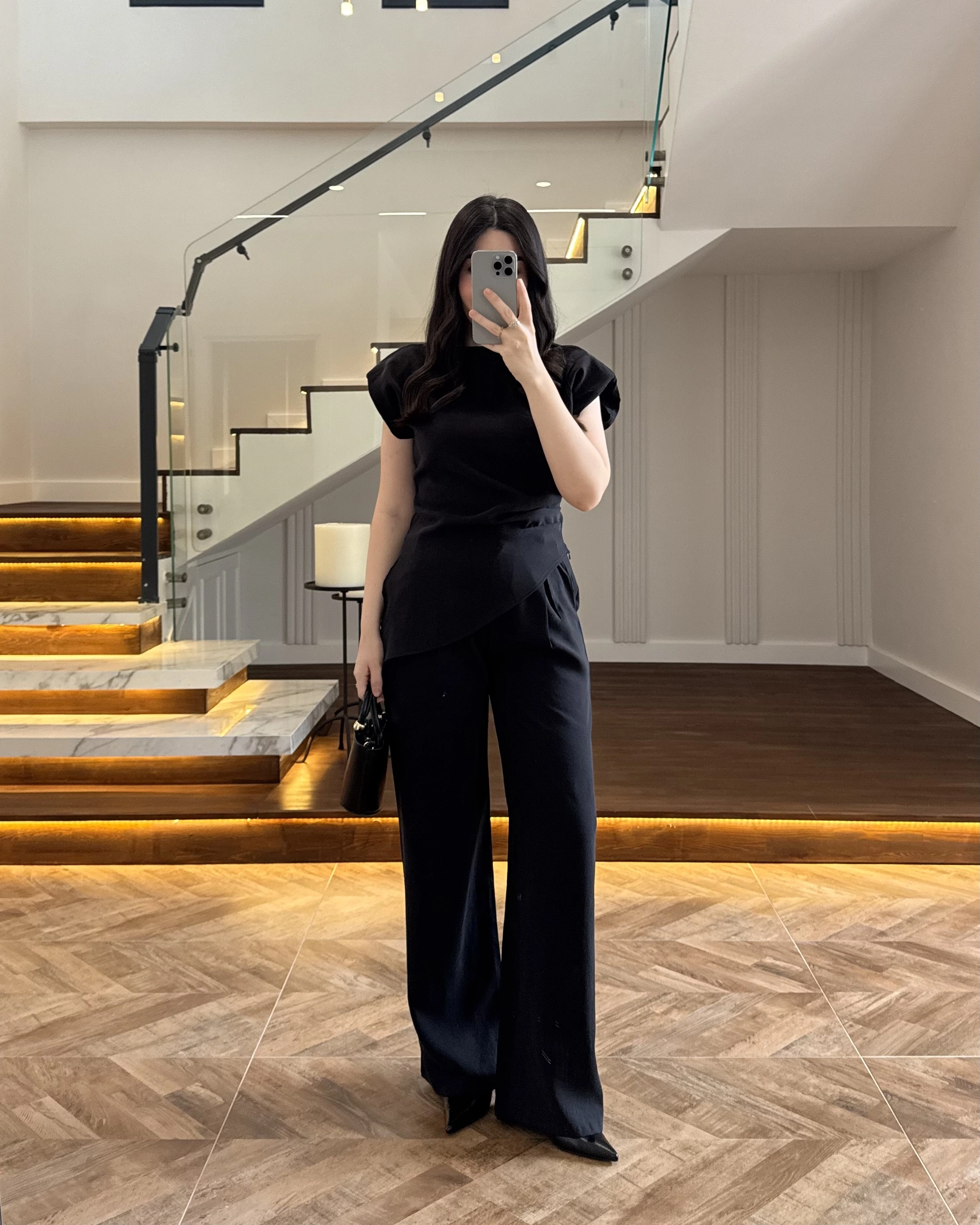 SİYAH ASİMETRİK TENSEL TAKIM-7032-8023