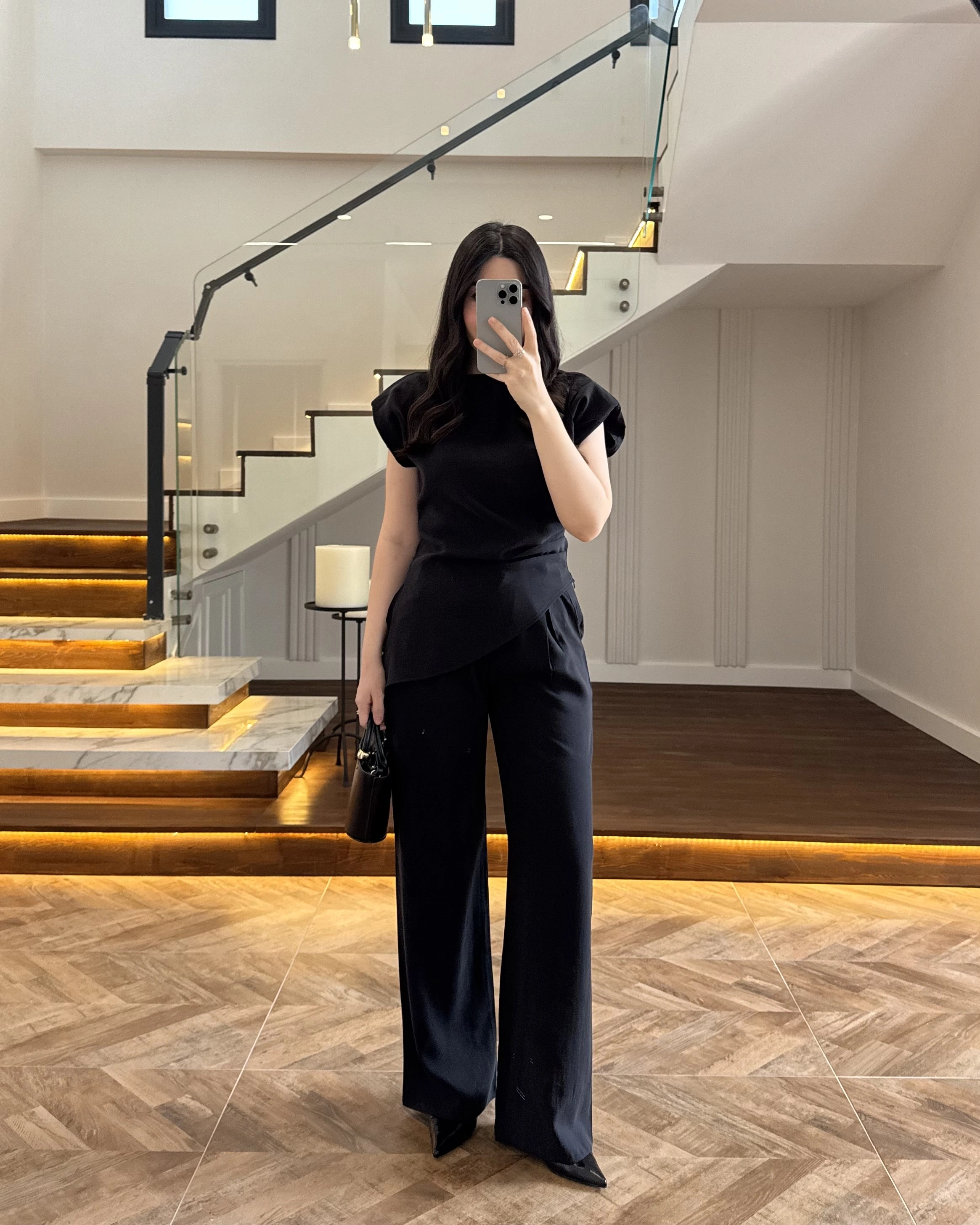 SİYAH ASİMETRİK TENSEL TAKIM-7032-8023