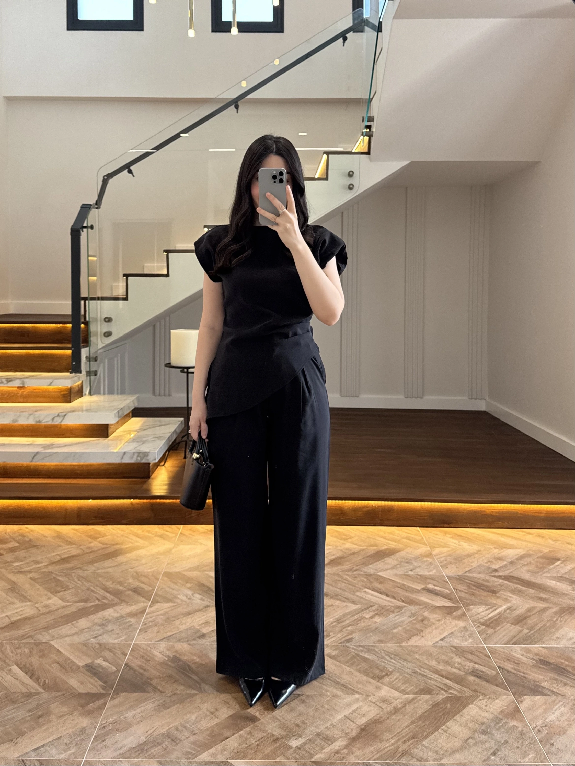 SİYAH ASİMETRİK TENSEL TAKIM-7032-8023