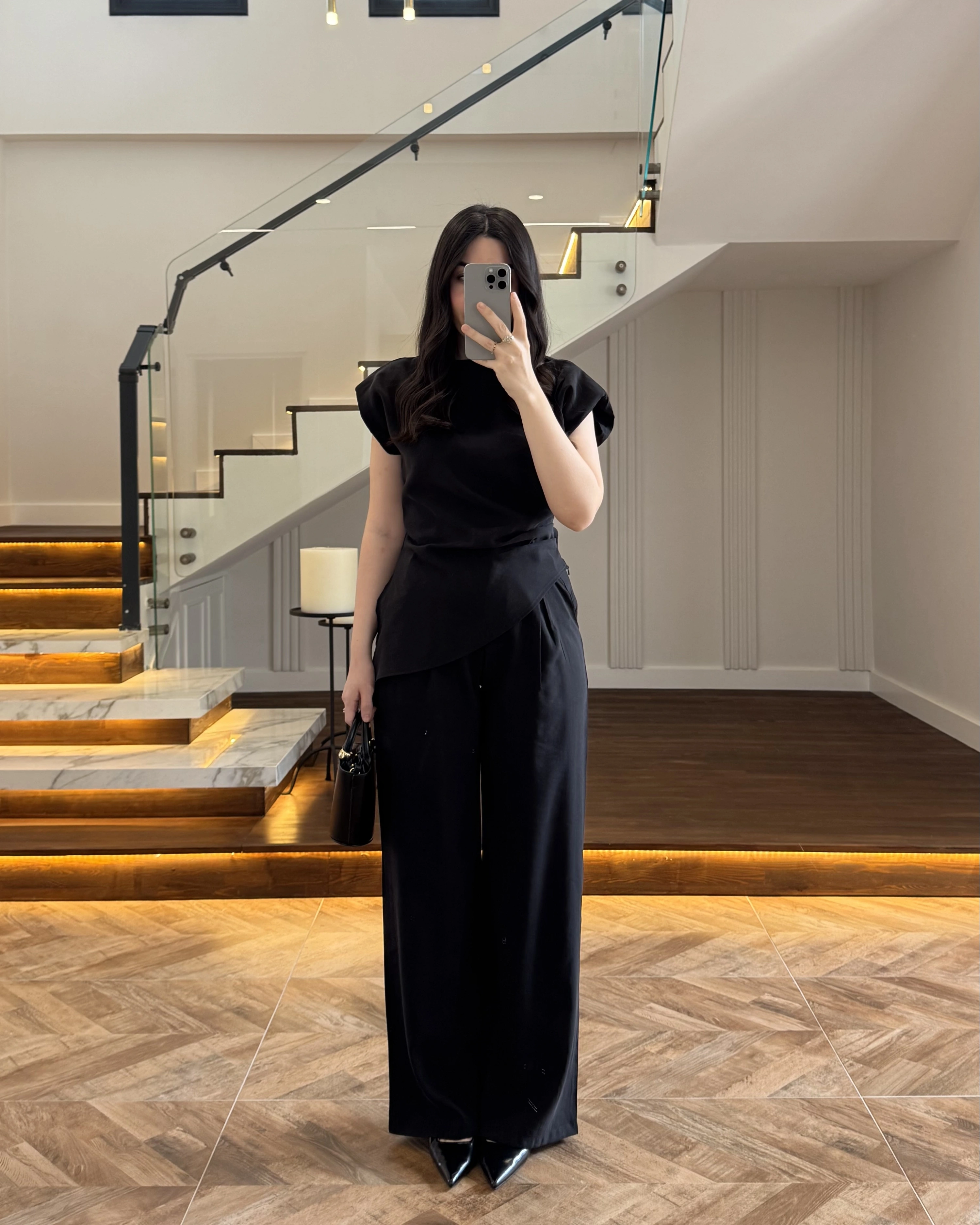 SİYAH ASİMETRİK TENSEL TAKIM-7032-8023