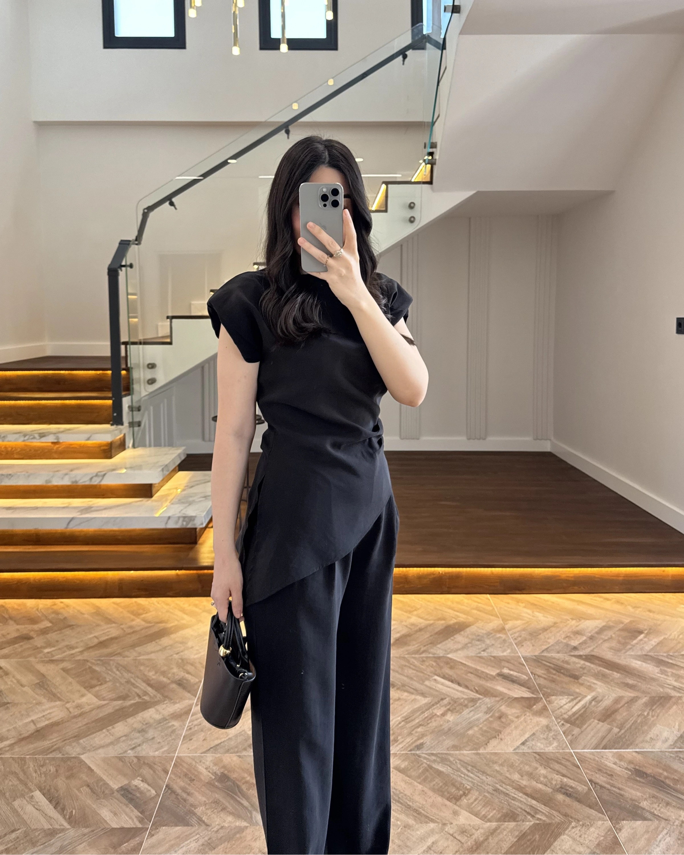 SİYAH ASİMETRİK TENSEL TAKIM-7032-8023