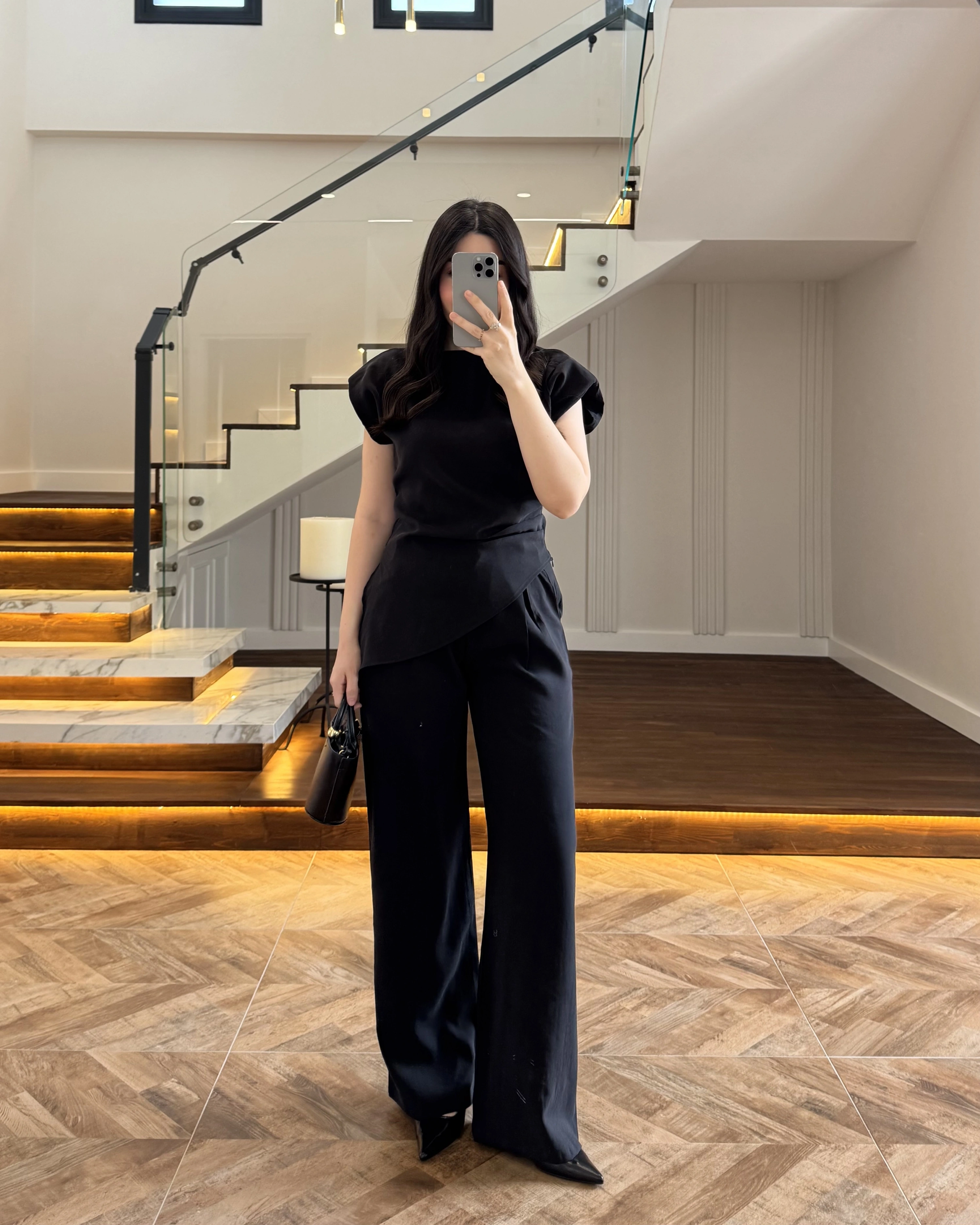 SİYAH ASİMETRİK TENSEL TAKIM-7032-8023