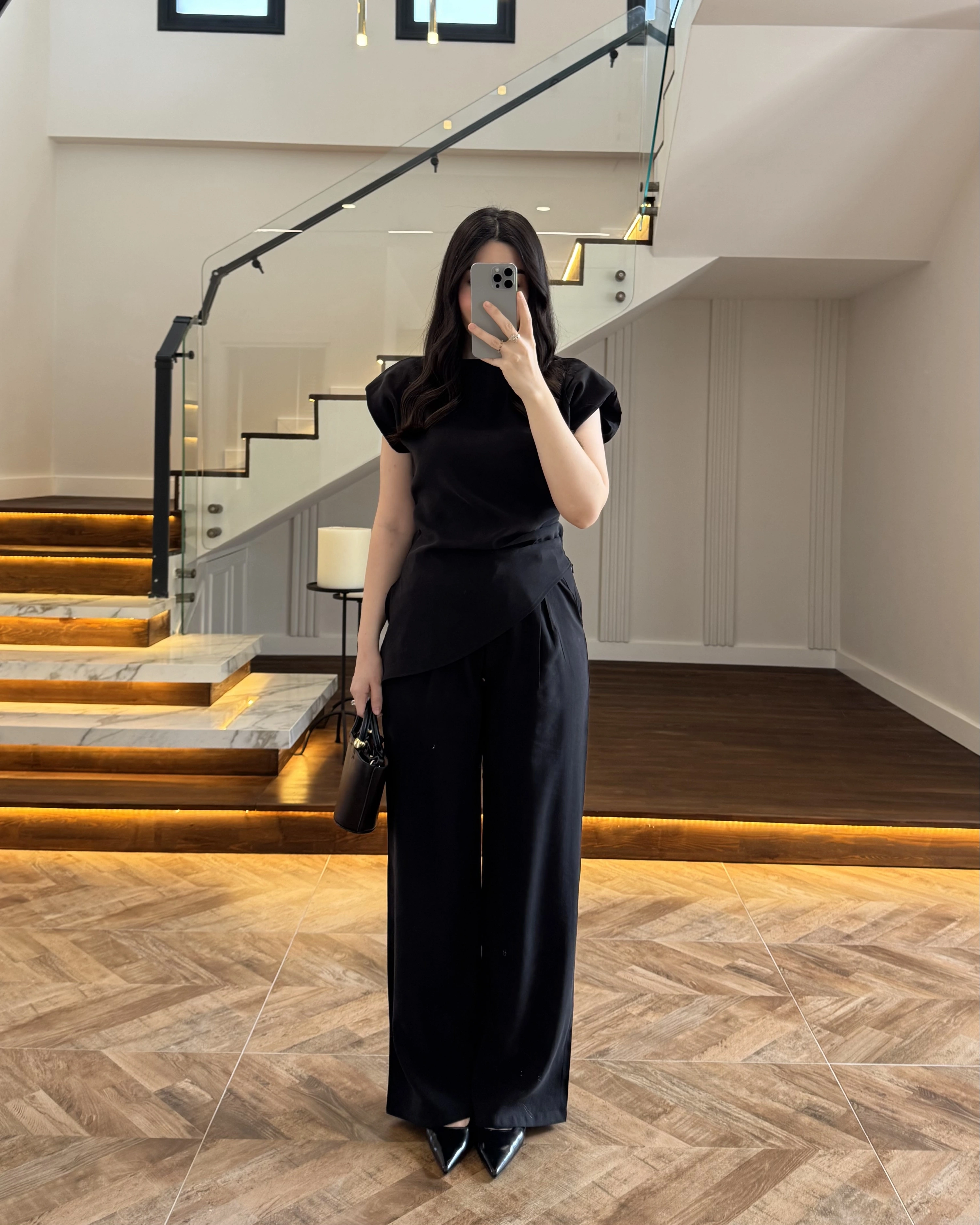 SİYAH ASİMETRİK TENSEL TAKIM-7032-8023