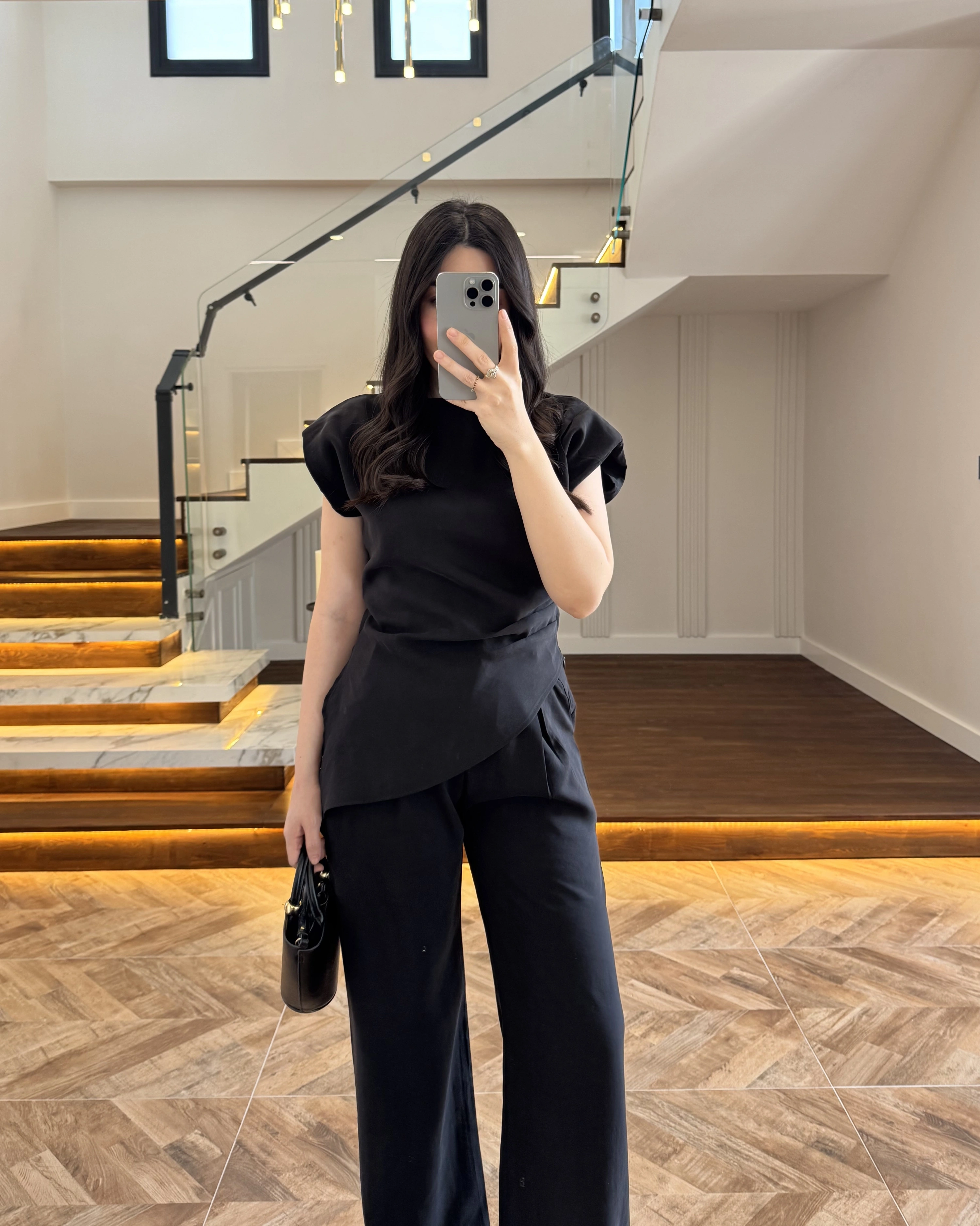 SİYAH ASİMETRİK TENSEL TAKIM-7032-8023