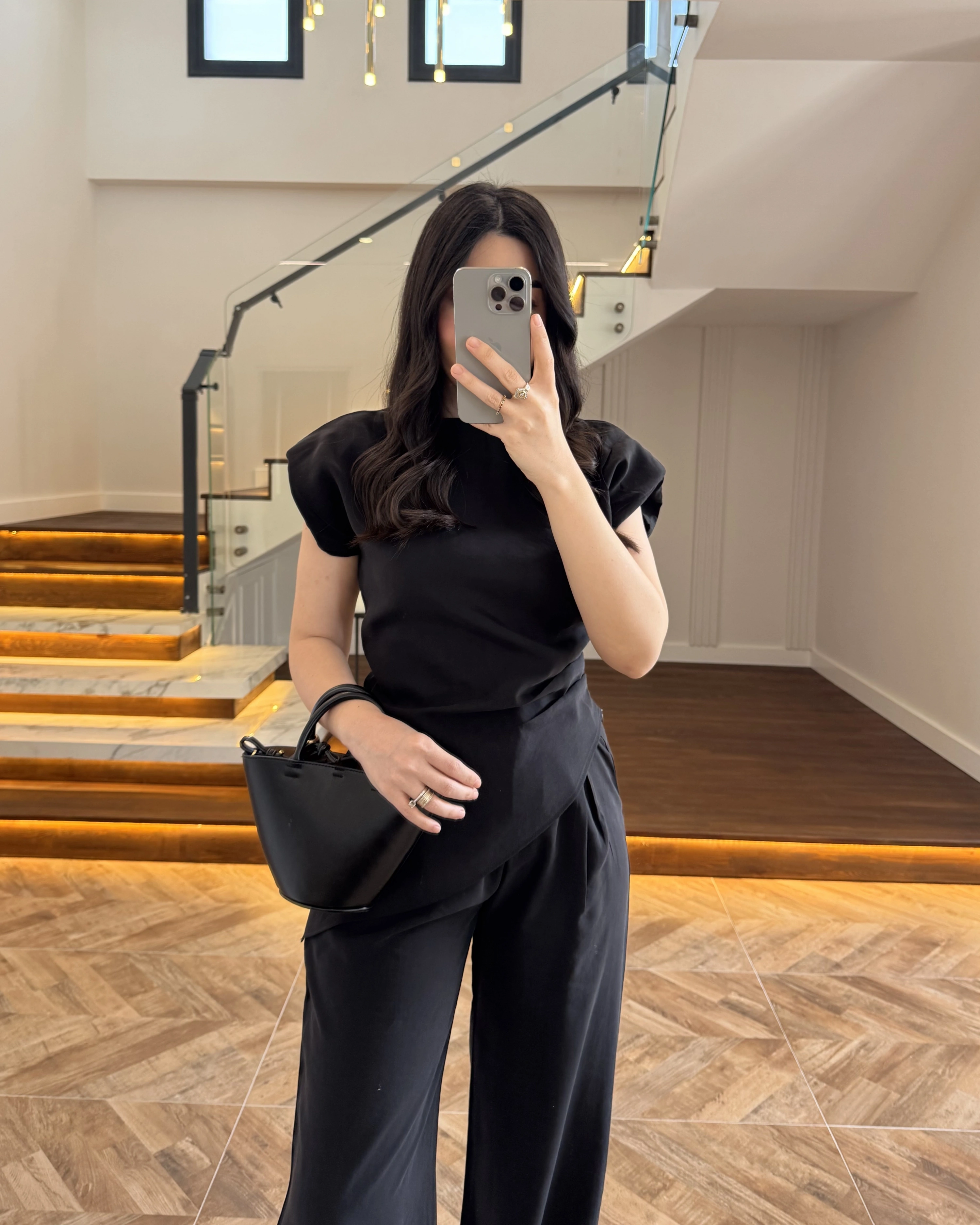 SİYAH ASİMETRİK TENSEL TAKIM-7032-8023