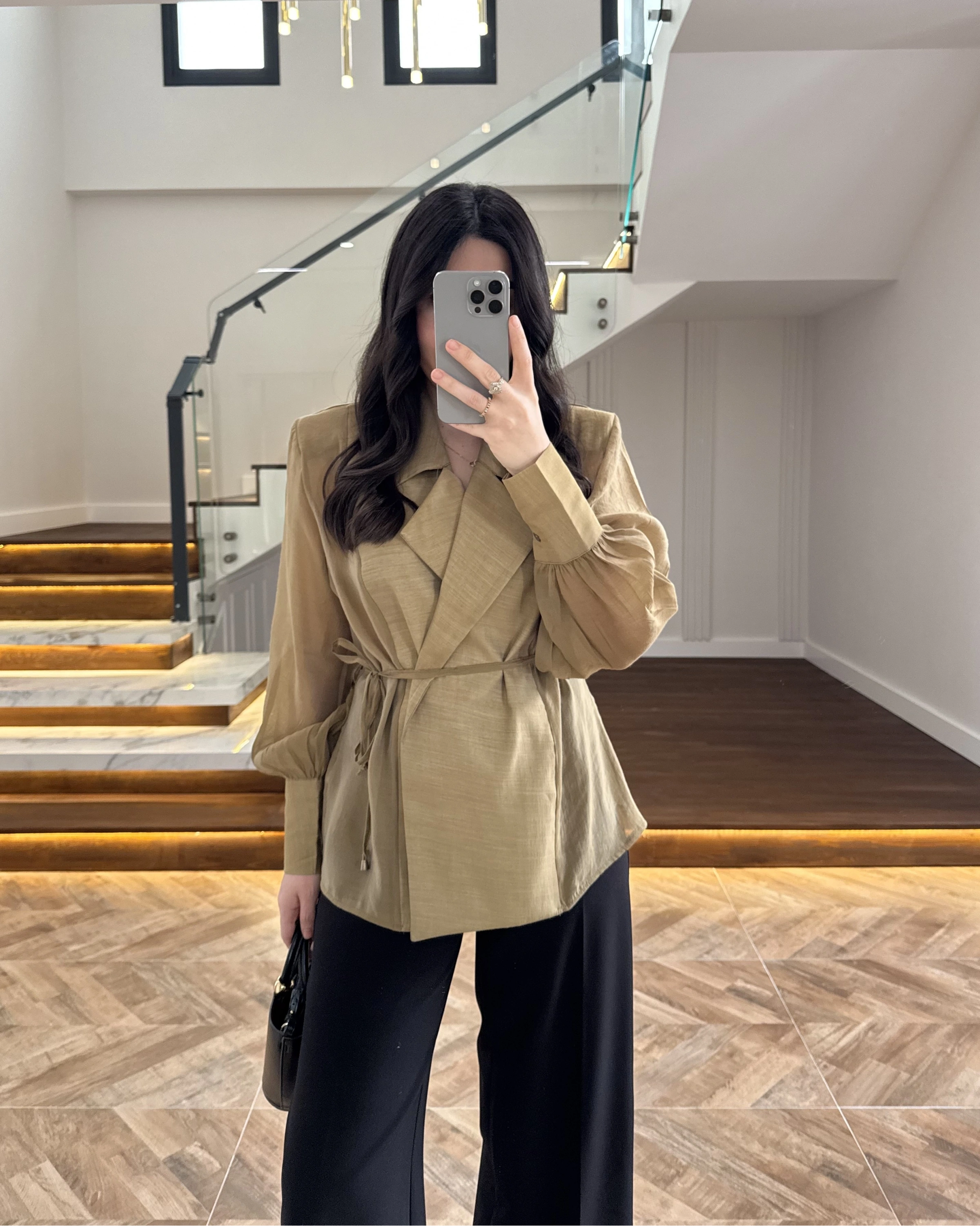 OLİVE TRANSPARAN CEKET -5029