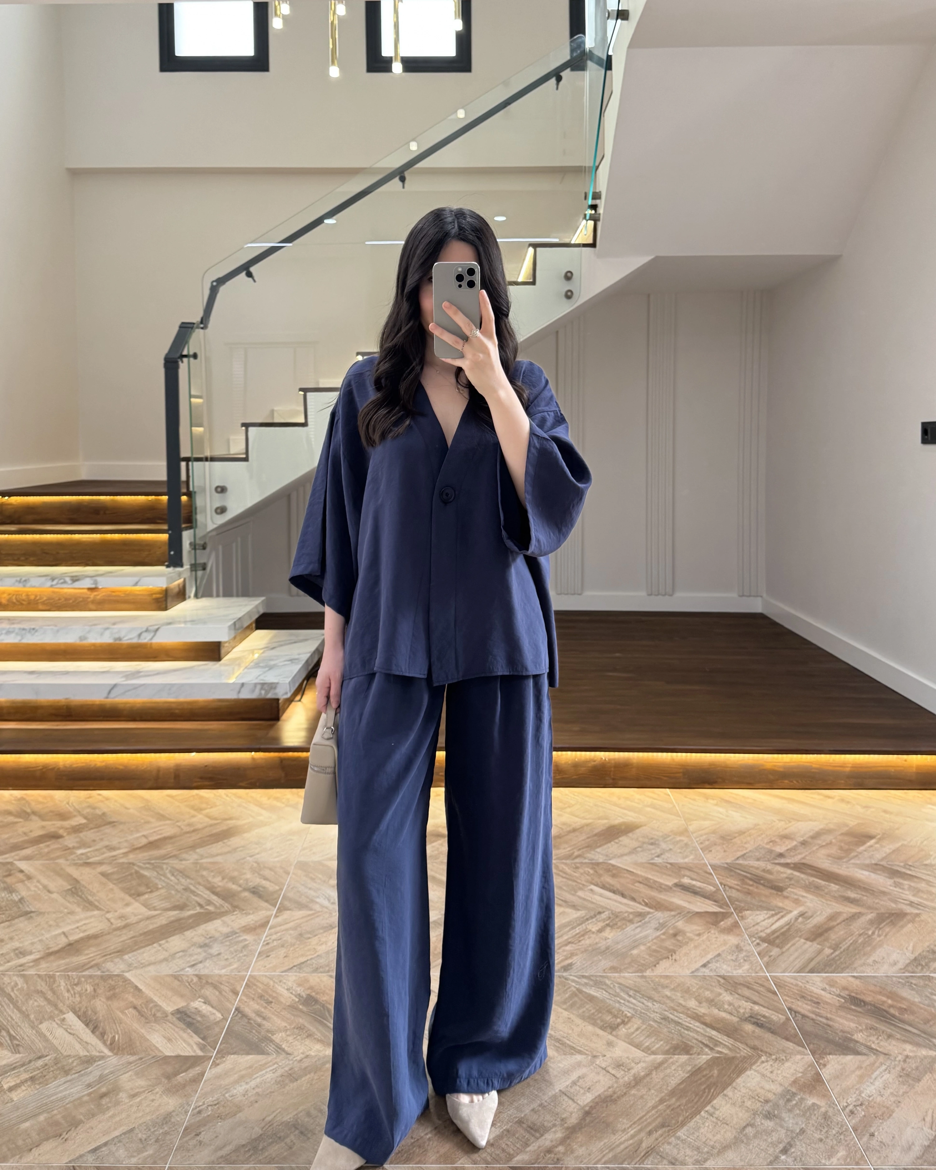 LACİVERT MODAL BLUZ PANTOLON TAKIM