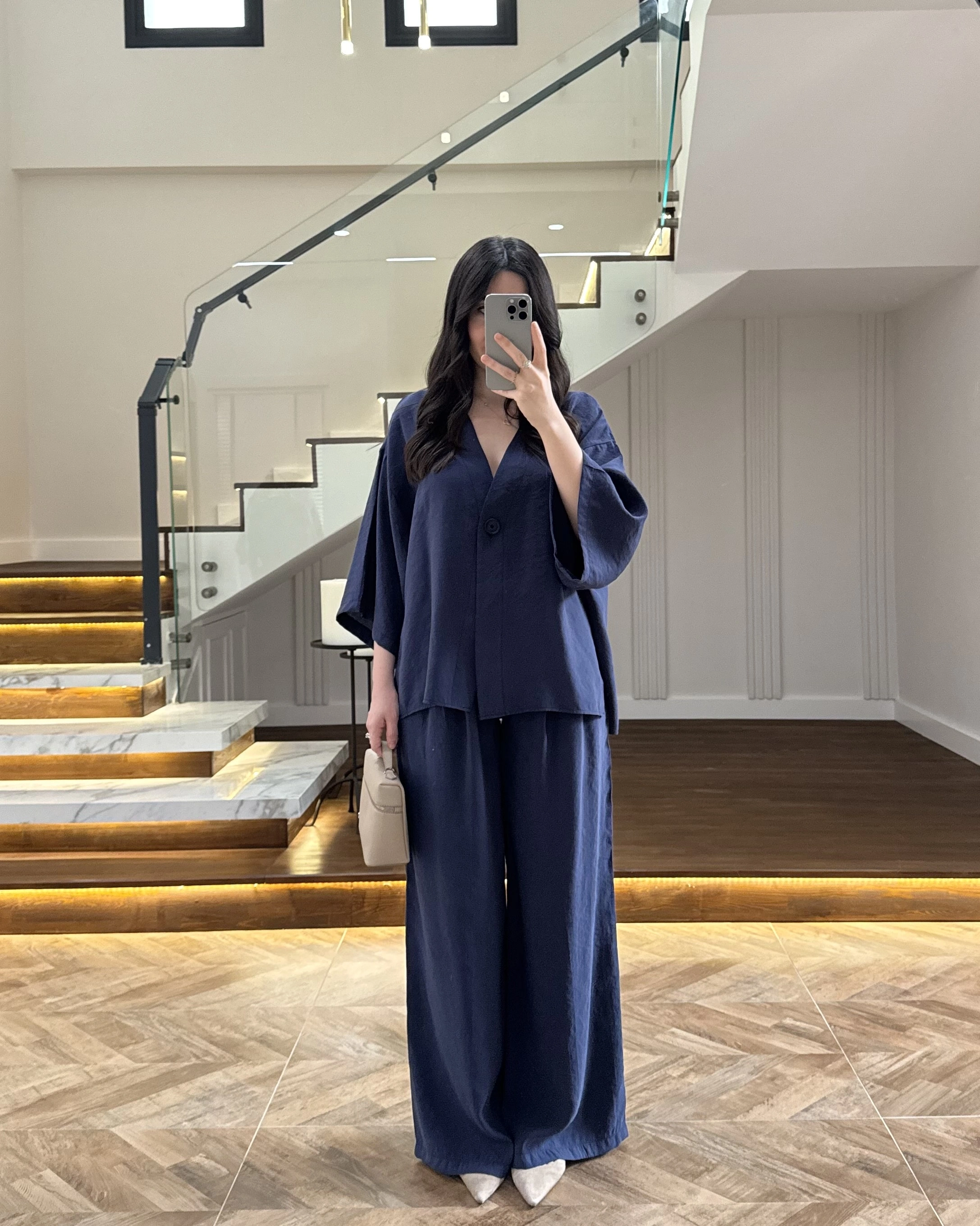 LACİVERT MODAL BLUZ PANTOLON TAKIM