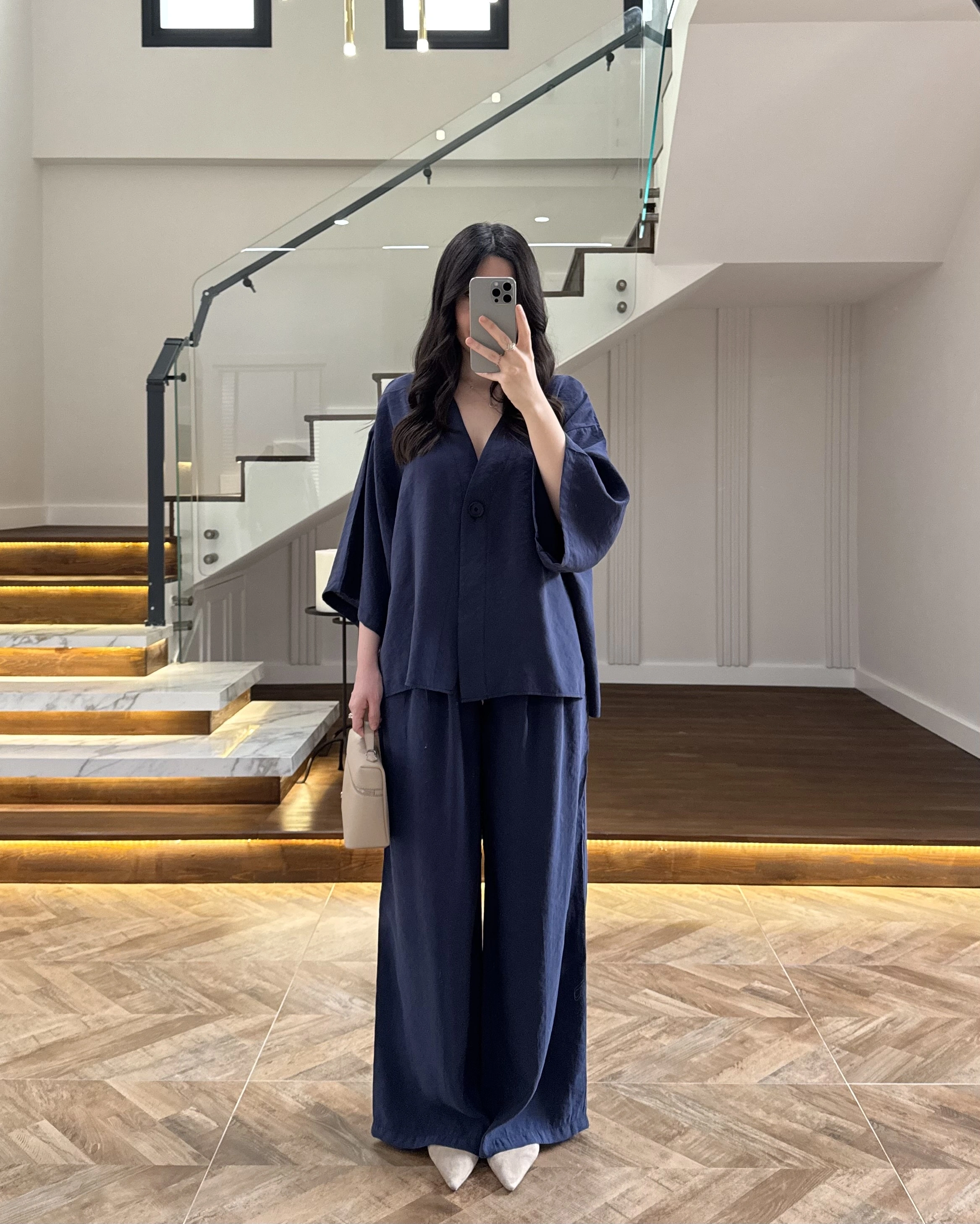 LACİVERT MODAL BLUZ PANTOLON TAKIM