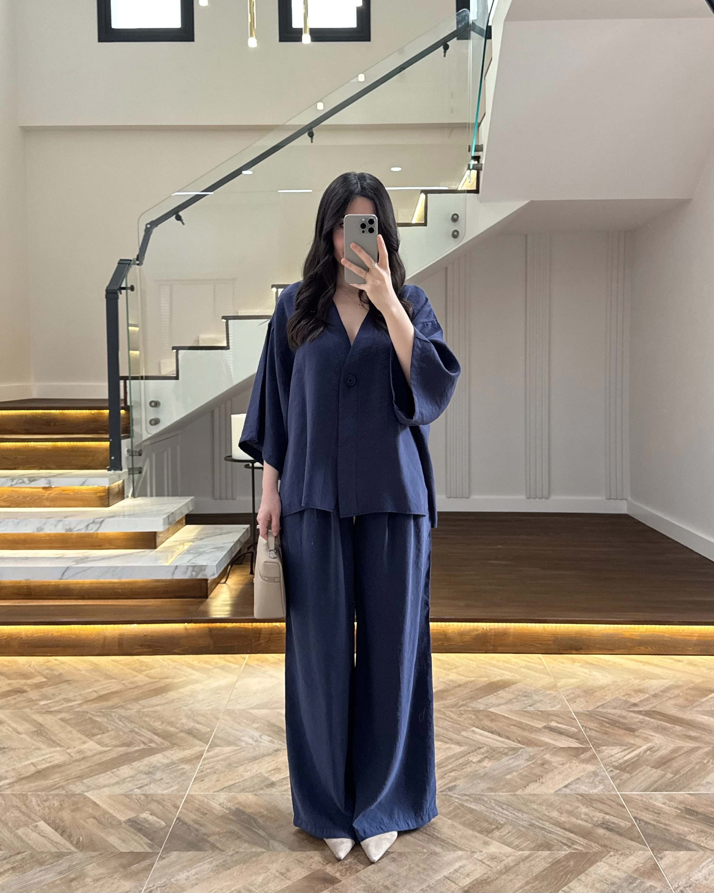 LACİVERT MODAL BLUZ PANTOLON TAKIM